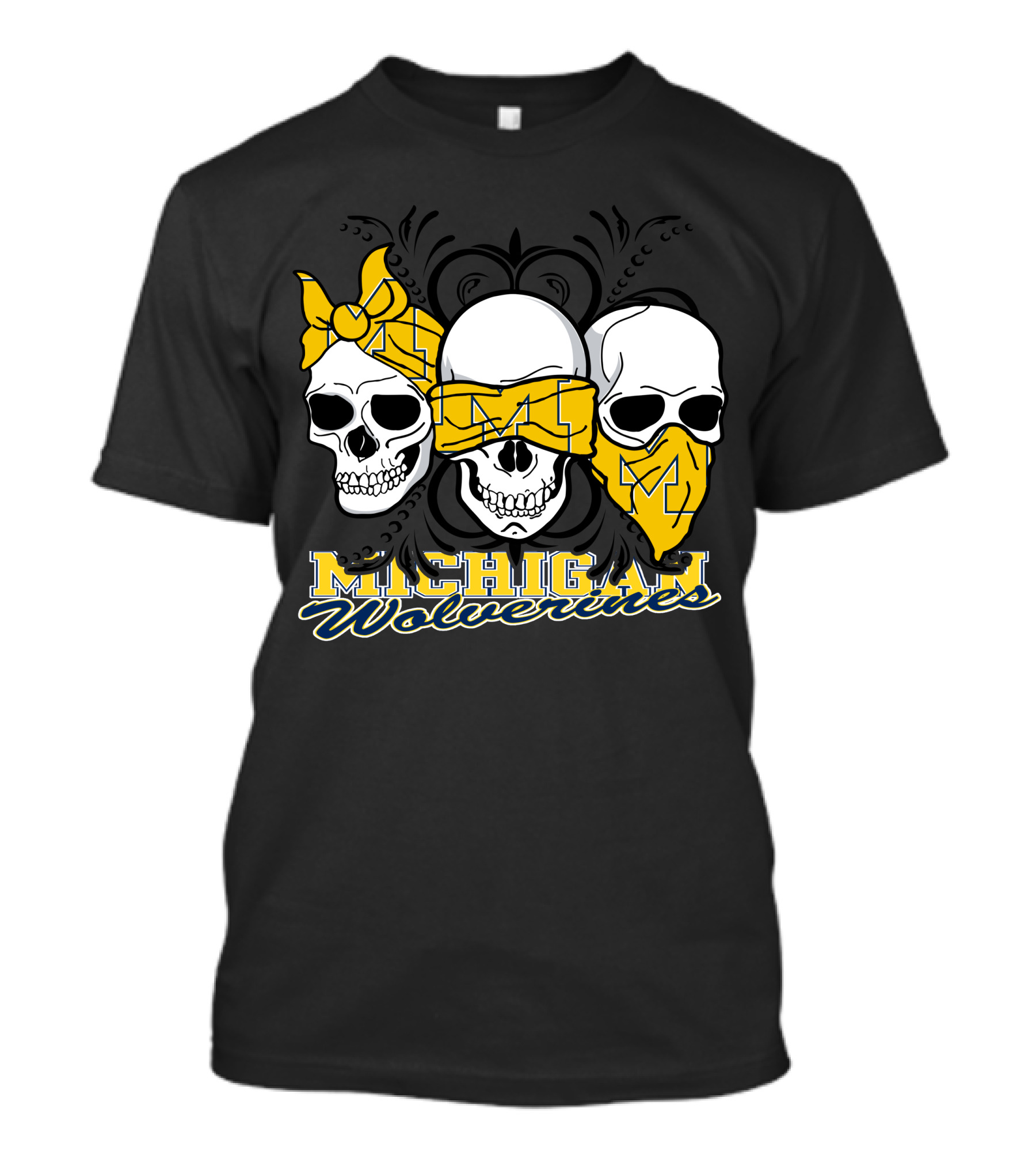 Michigan Wolverines 3 Skulls Bandana T-Shirt
