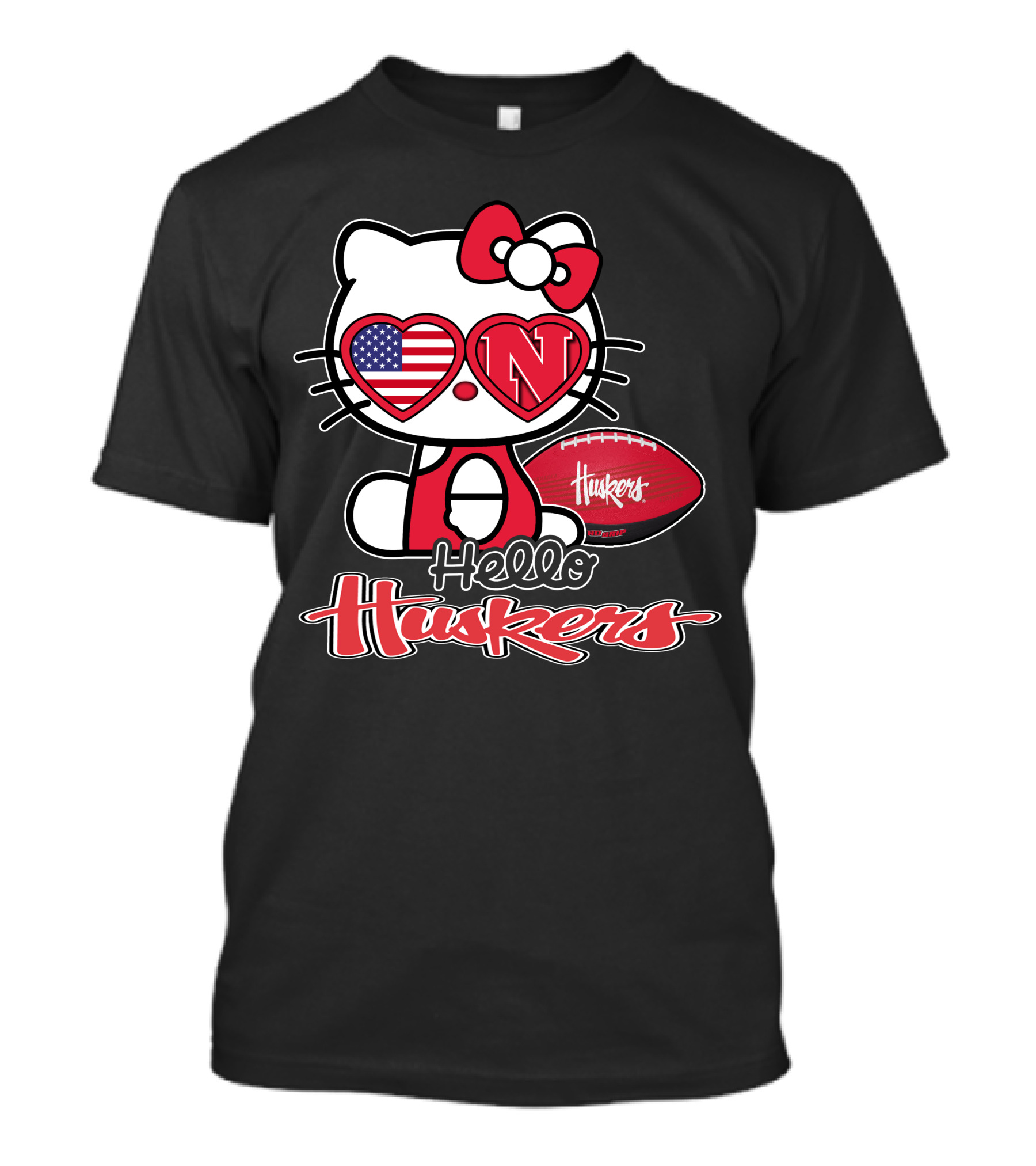 Hello Kitty Huskers Nebraska Football Heart Flag T-Shirt
