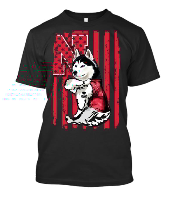 Siberian Husky Nebraska Cornhuskers I Love Mom American Flag T-Shirt