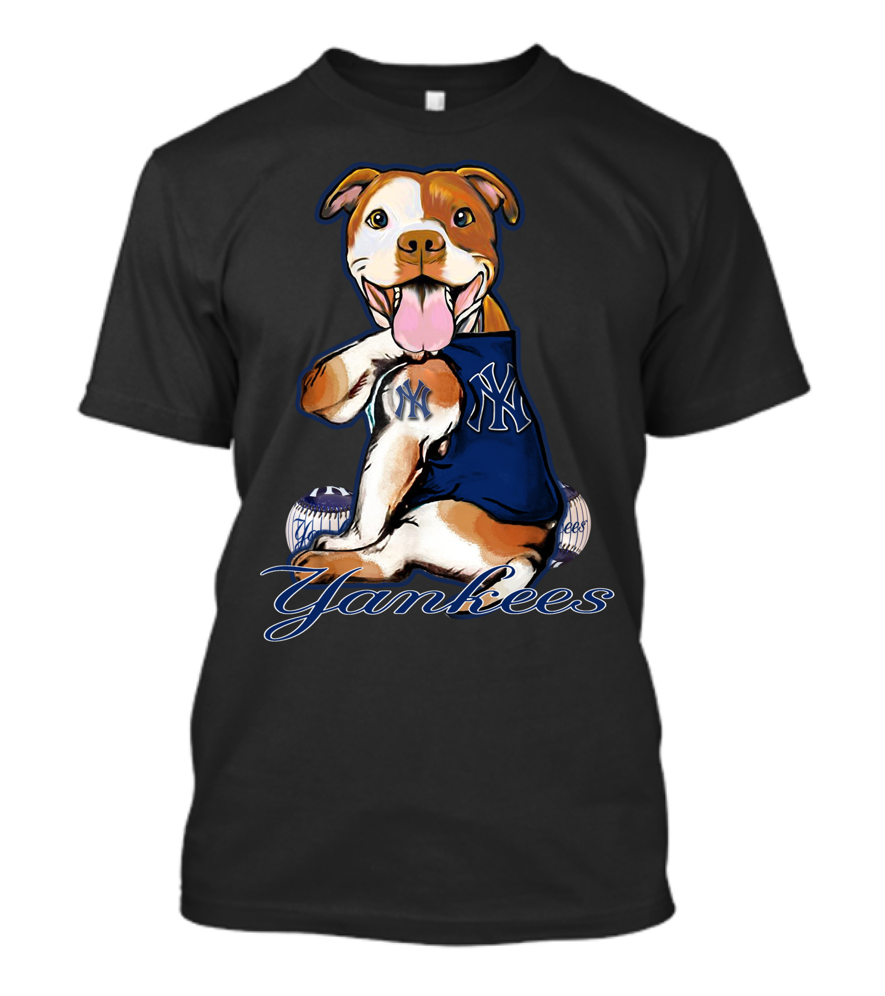 Pittbull Yankees Dog With New York Yankees Baseball Elements T-Shirt