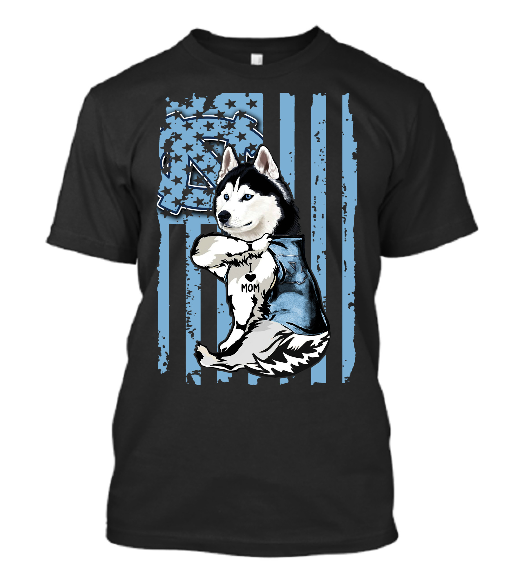 Siberian Husky UNC Tar Heels Mom Stripes T-Shirt
