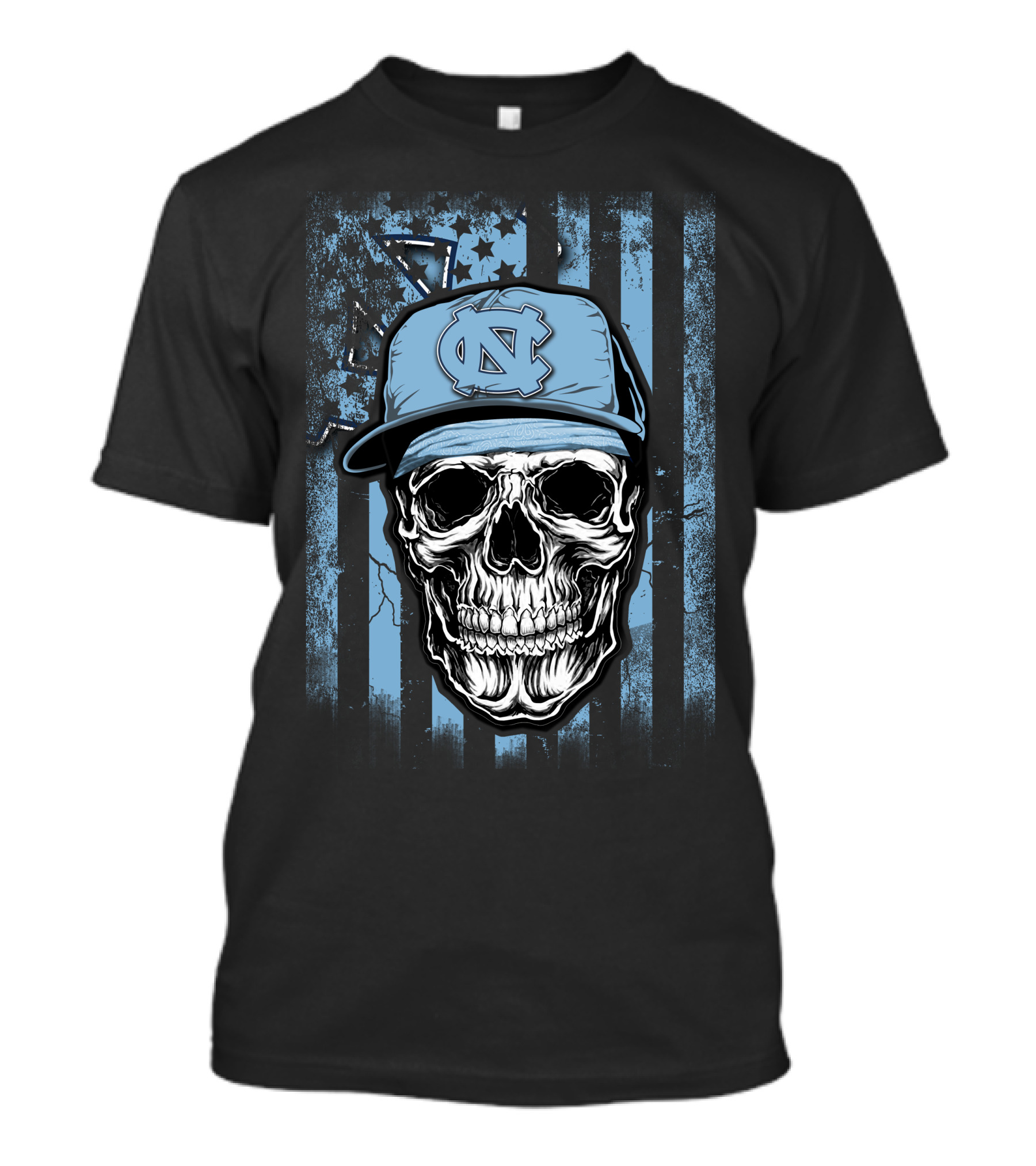 Skull Wearing North Carolina Tar Heels Cap T-Shirt
