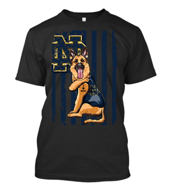 German Shepherd Notre Dame Fighting Irish I Love Mom Tattoo T-Shirt