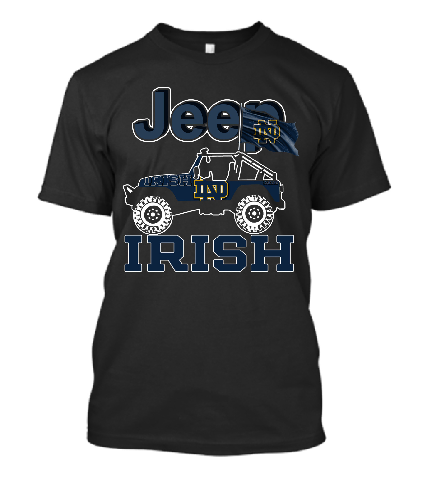 Jeep Notre Dame Fighting Irish ND Jeep With Flag T-Shirt