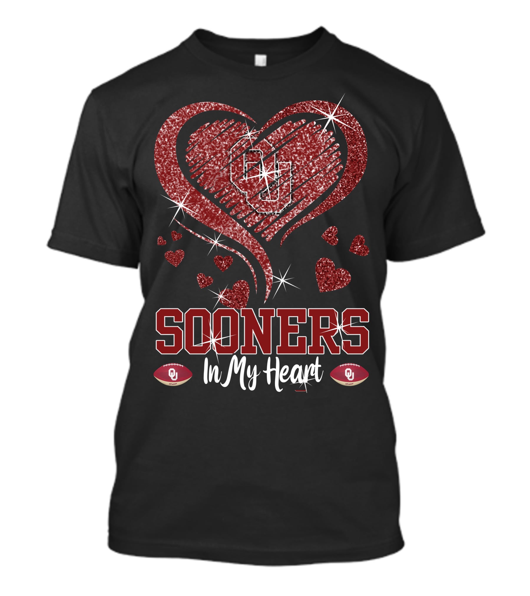 Sooners In My Heart OU Football Love Sparkle Hearts T-Shirt