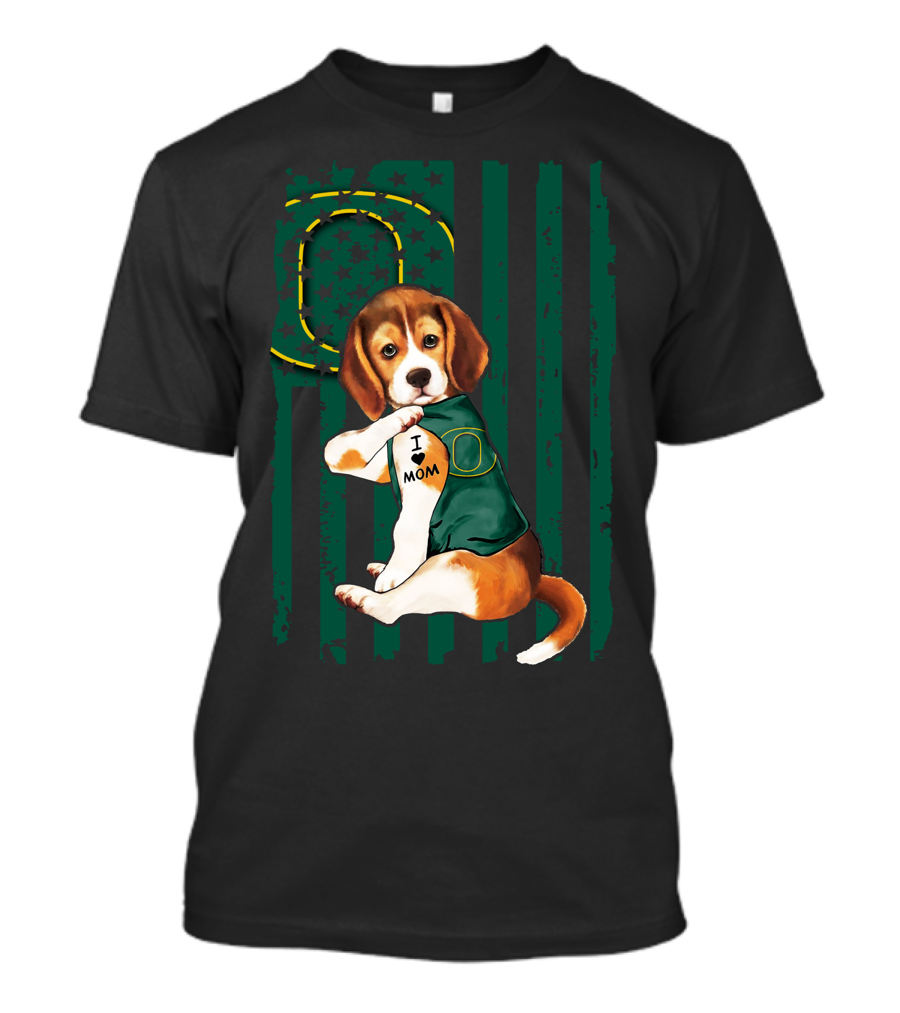 Beagle I Love Mom Oregon Ducks American Flag T-Shirt