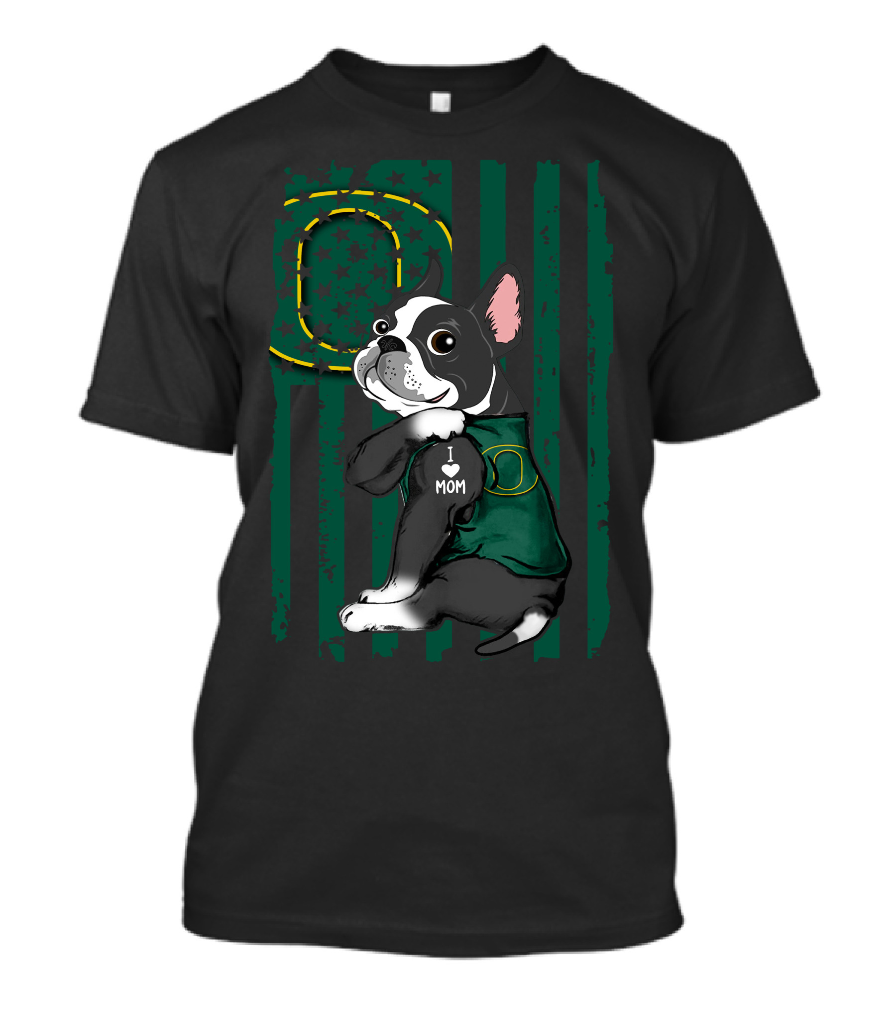 Boston Terrier I Love Mom Oregon Ducks T-Shirt