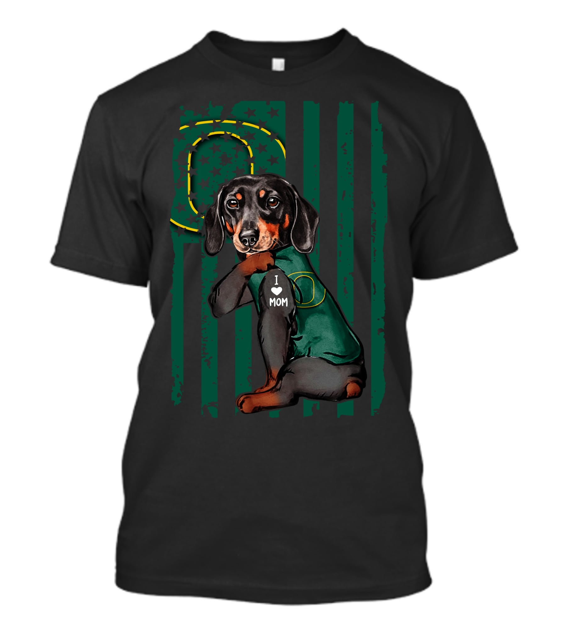 Dachshund I Love Mom Oregon Ducks American Flag T-Shirt