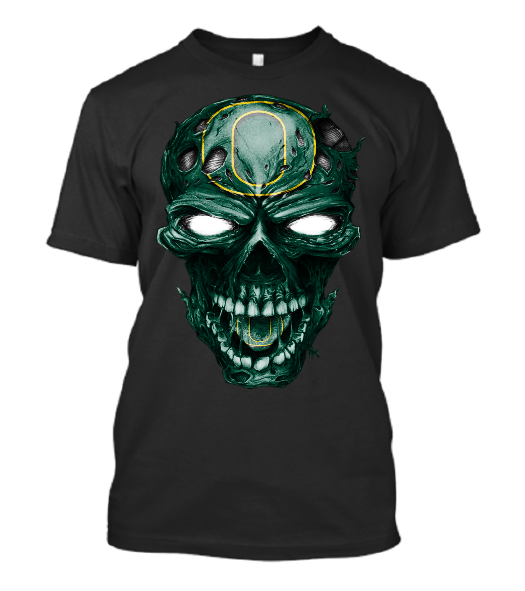 Skull Oregon Ducks Green Zombie Head With Neon O T-Shirt