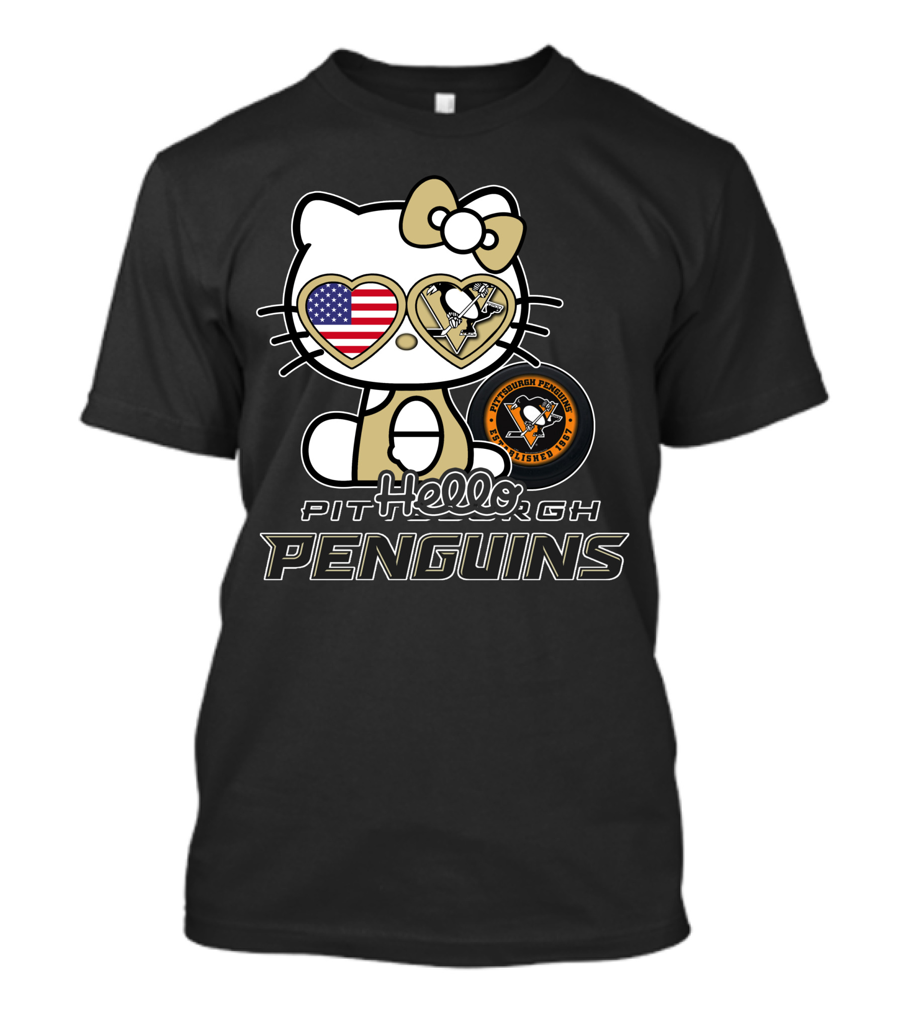 Hellokitty Pittsburgh Penguins USA Heart Fan Gear T-Shirt
