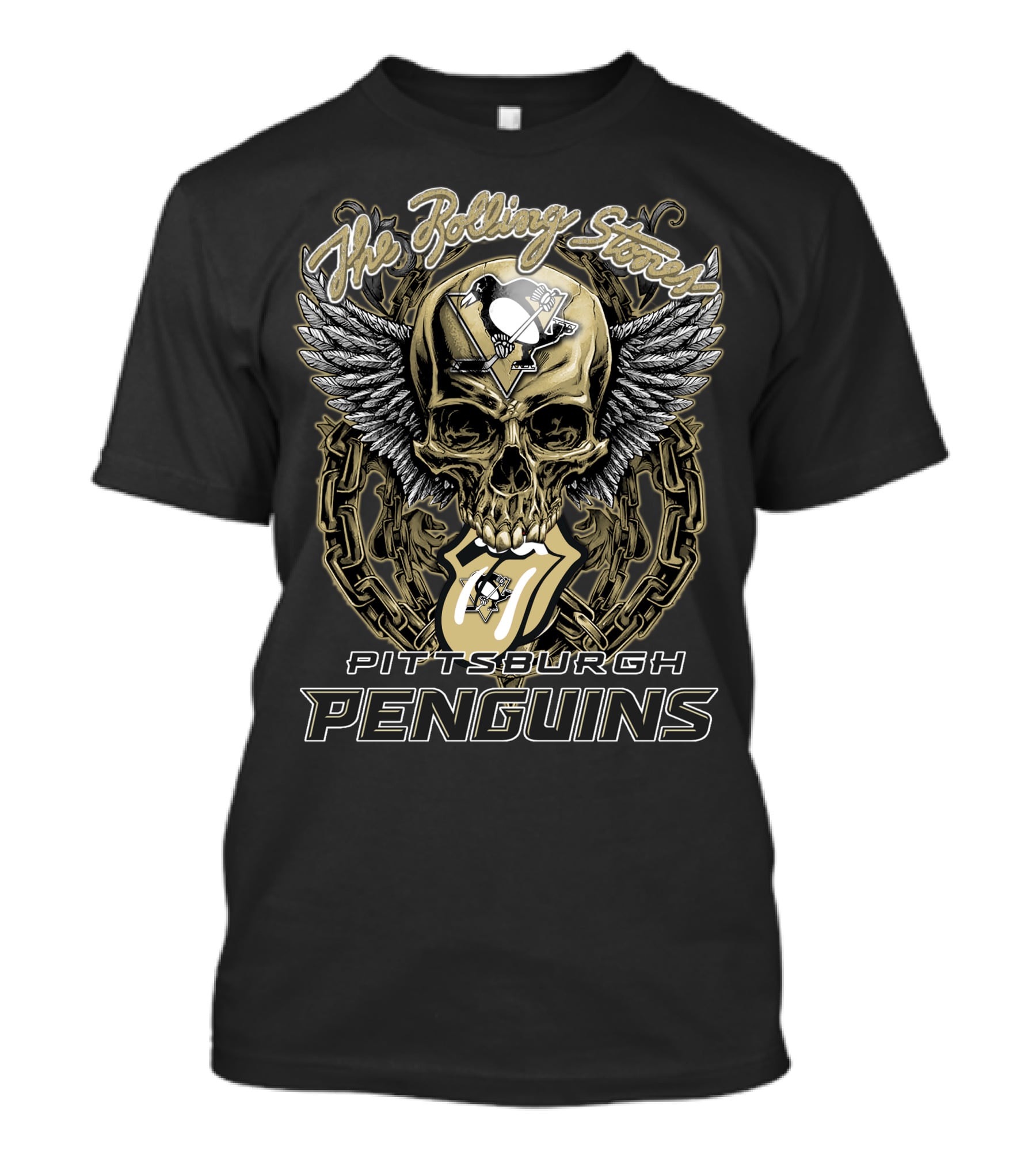 The Rolling Stones Pittsburgh Penguins Skull And Wings Logo Collaboration T-Shirt