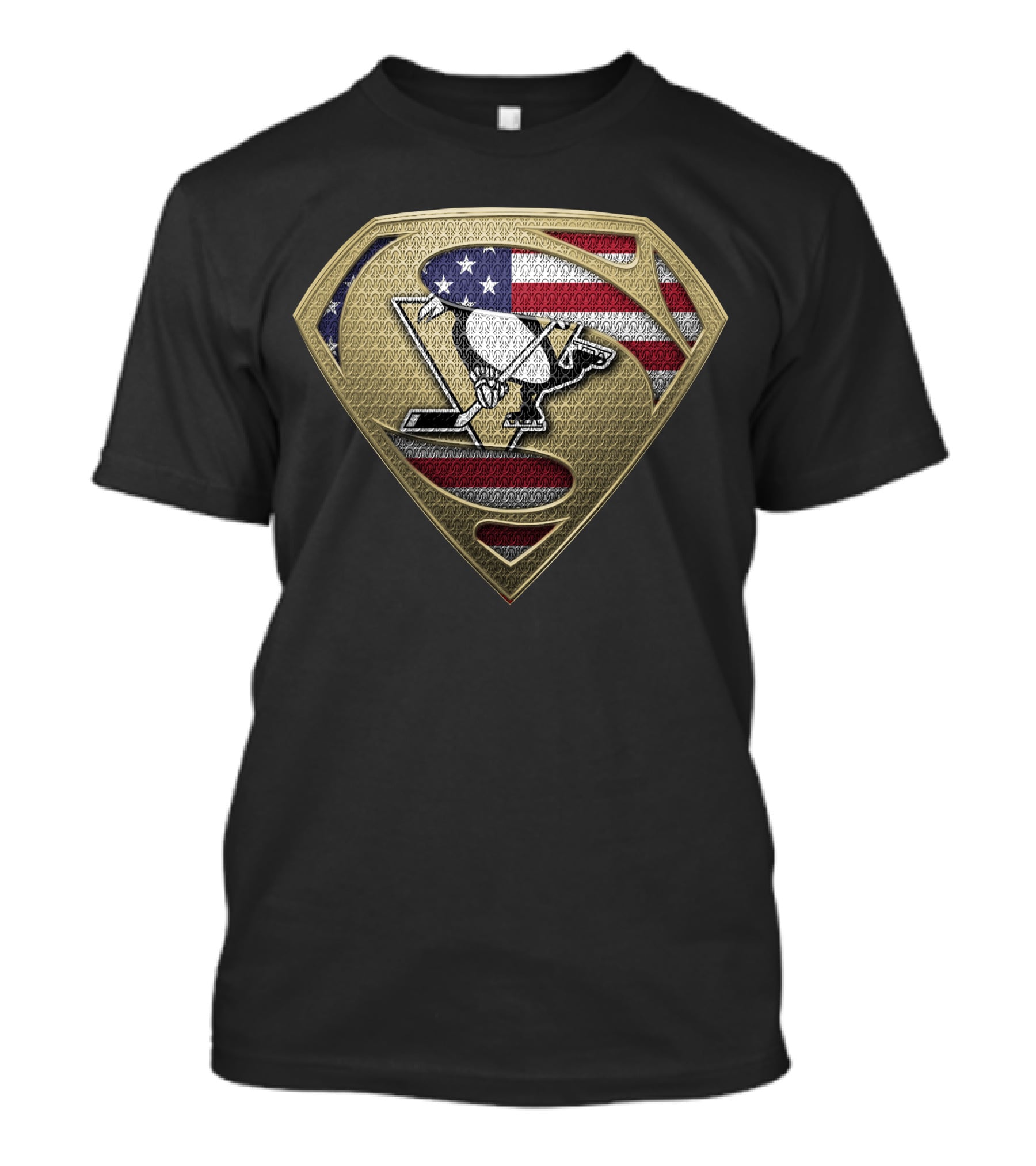 Pittsburgh Penguins American Flag Superman Shield T-Shirt