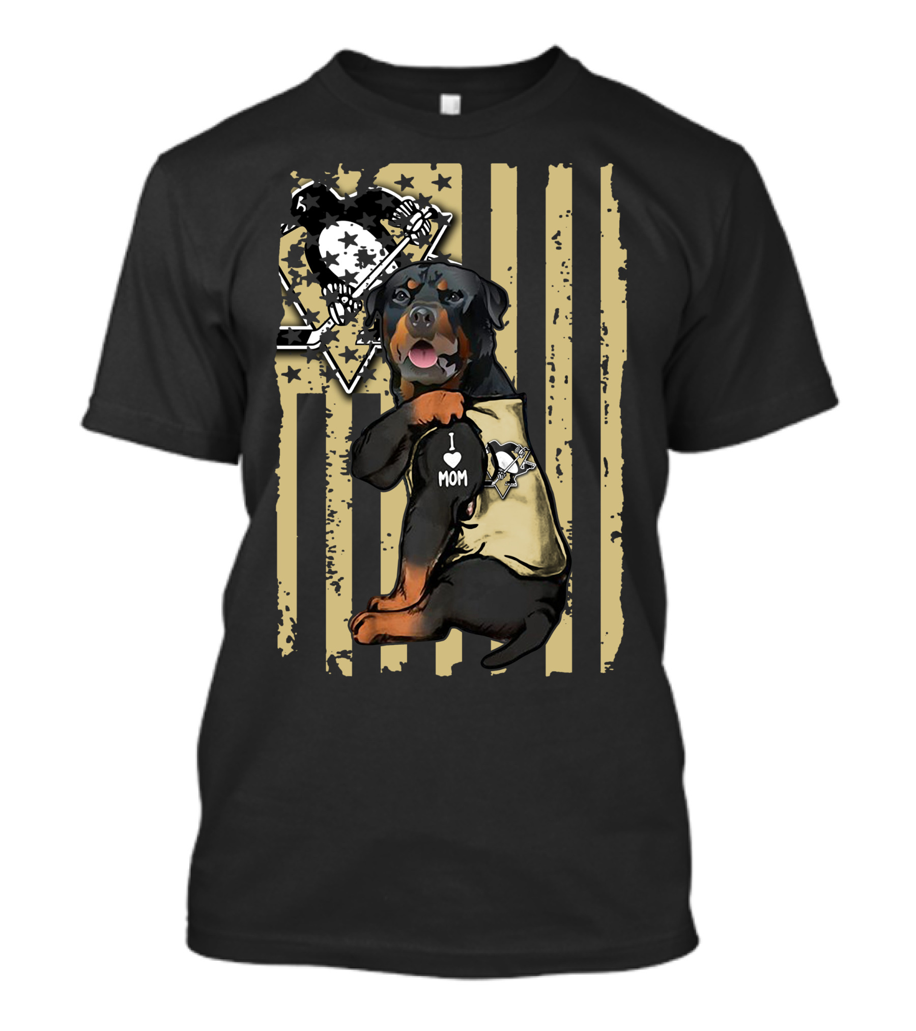 Rottweiler Loves Pittsburgh Penguins Hockey Mom T-Shirt