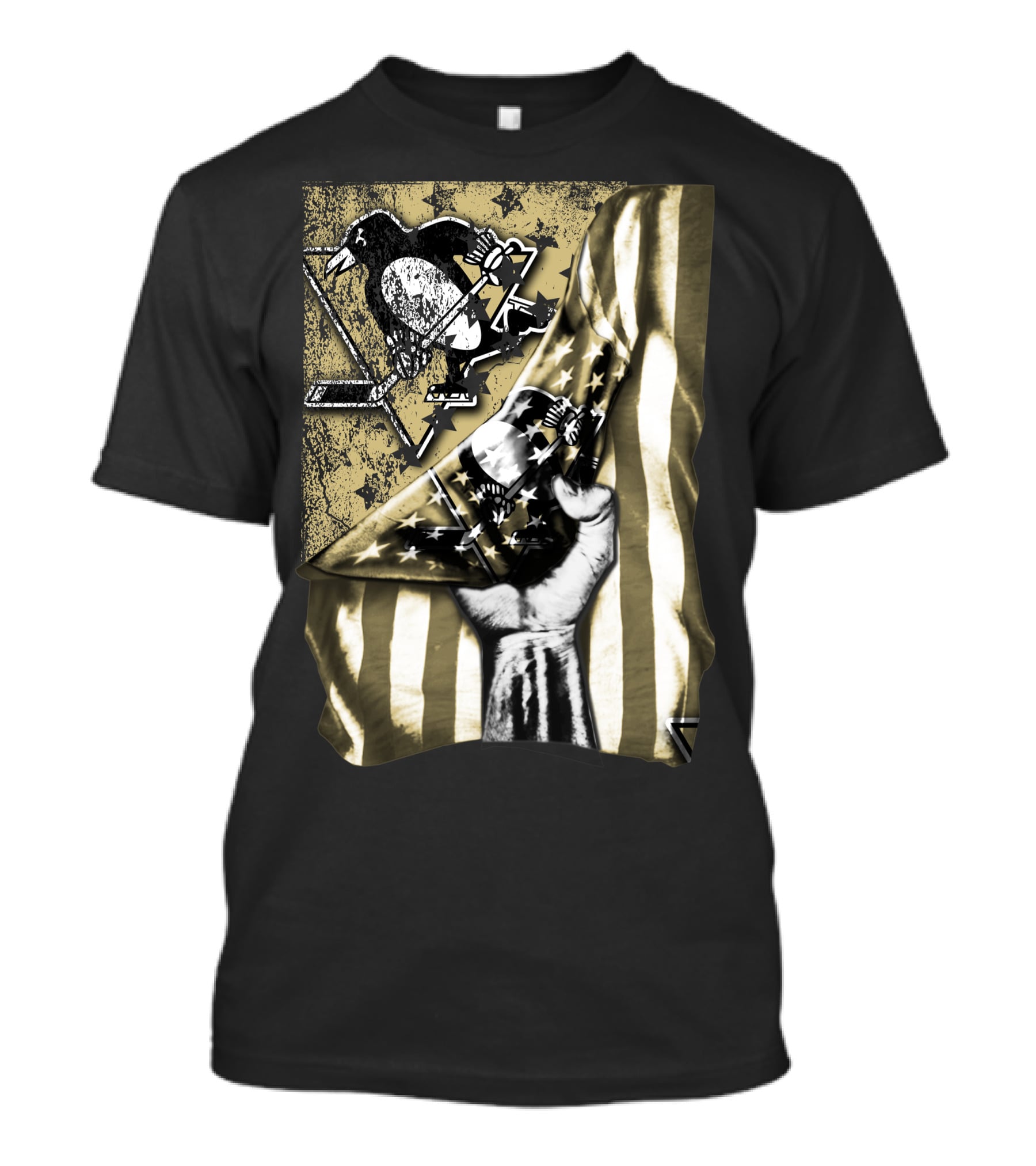 Pittsburgh Penguins Logo With American Flag And Raised Fist T-Shirt