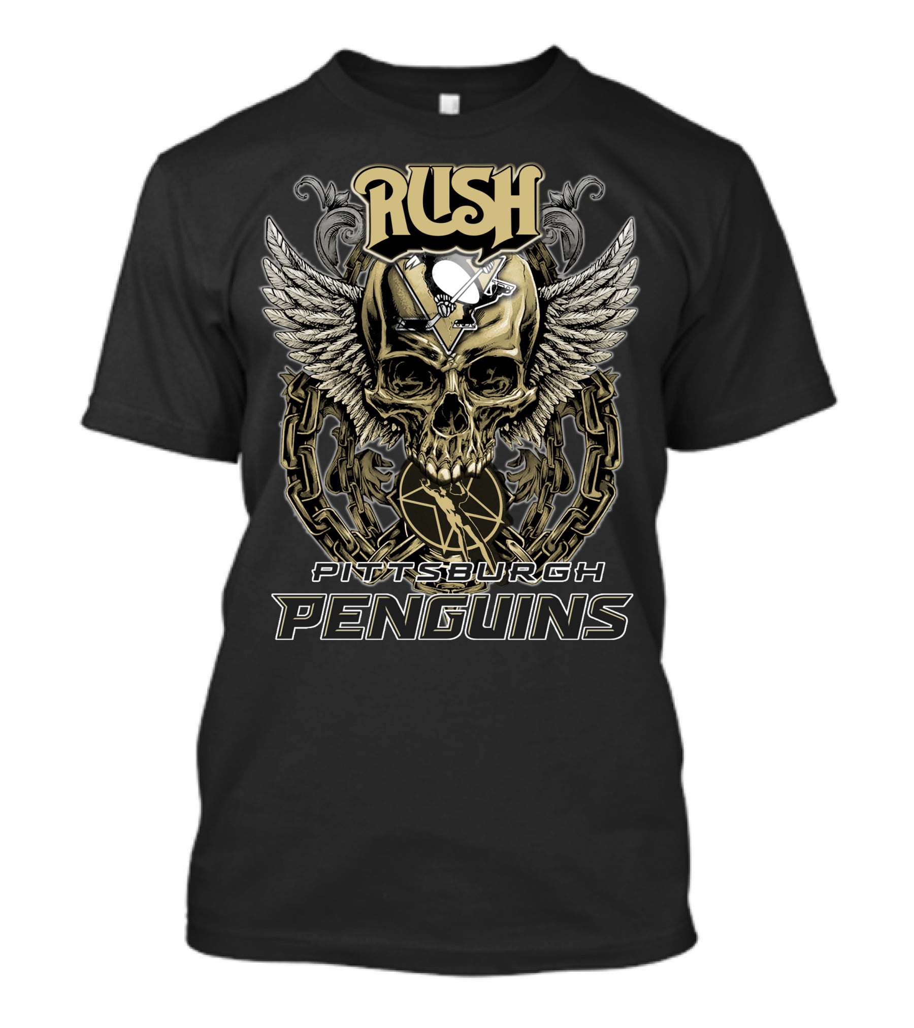 Rush Pittsburgh Penguins Skull Wings Hockey Chains T-Shirt
