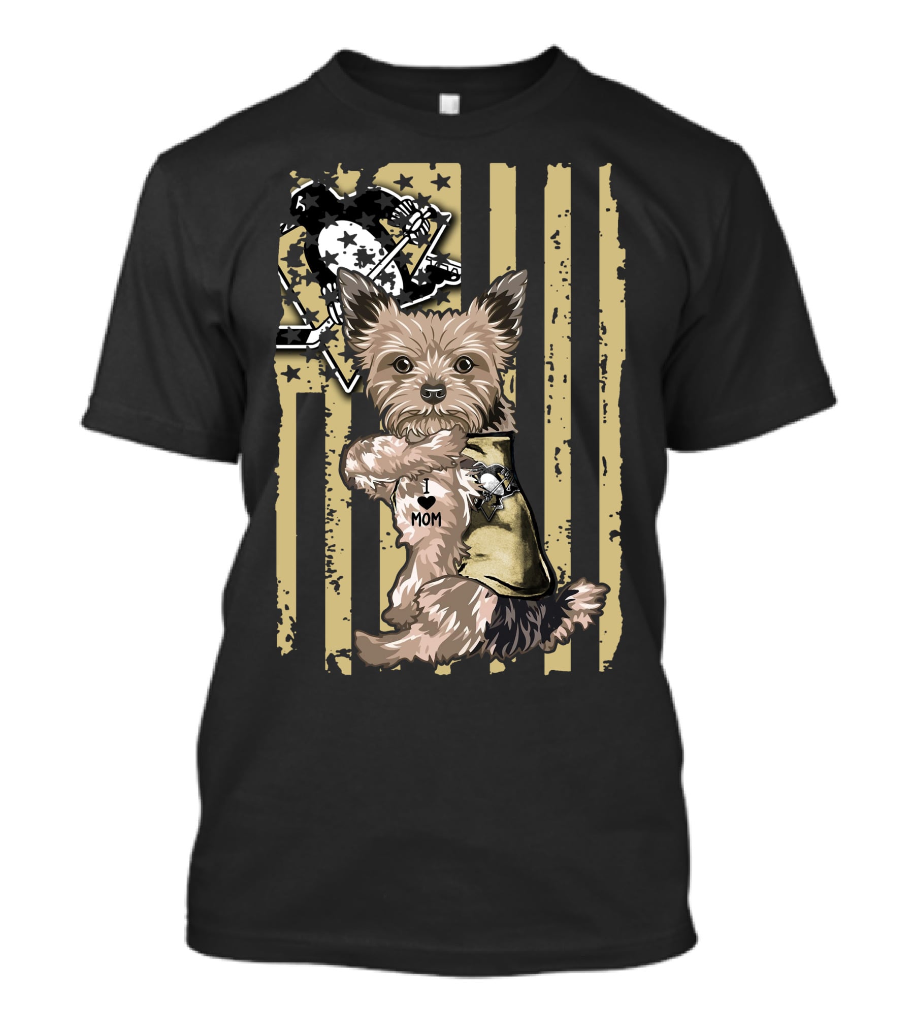 Yorkshire Terrier I Love Mom Pittsburgh Penguins Usa Stripes T-Shirt