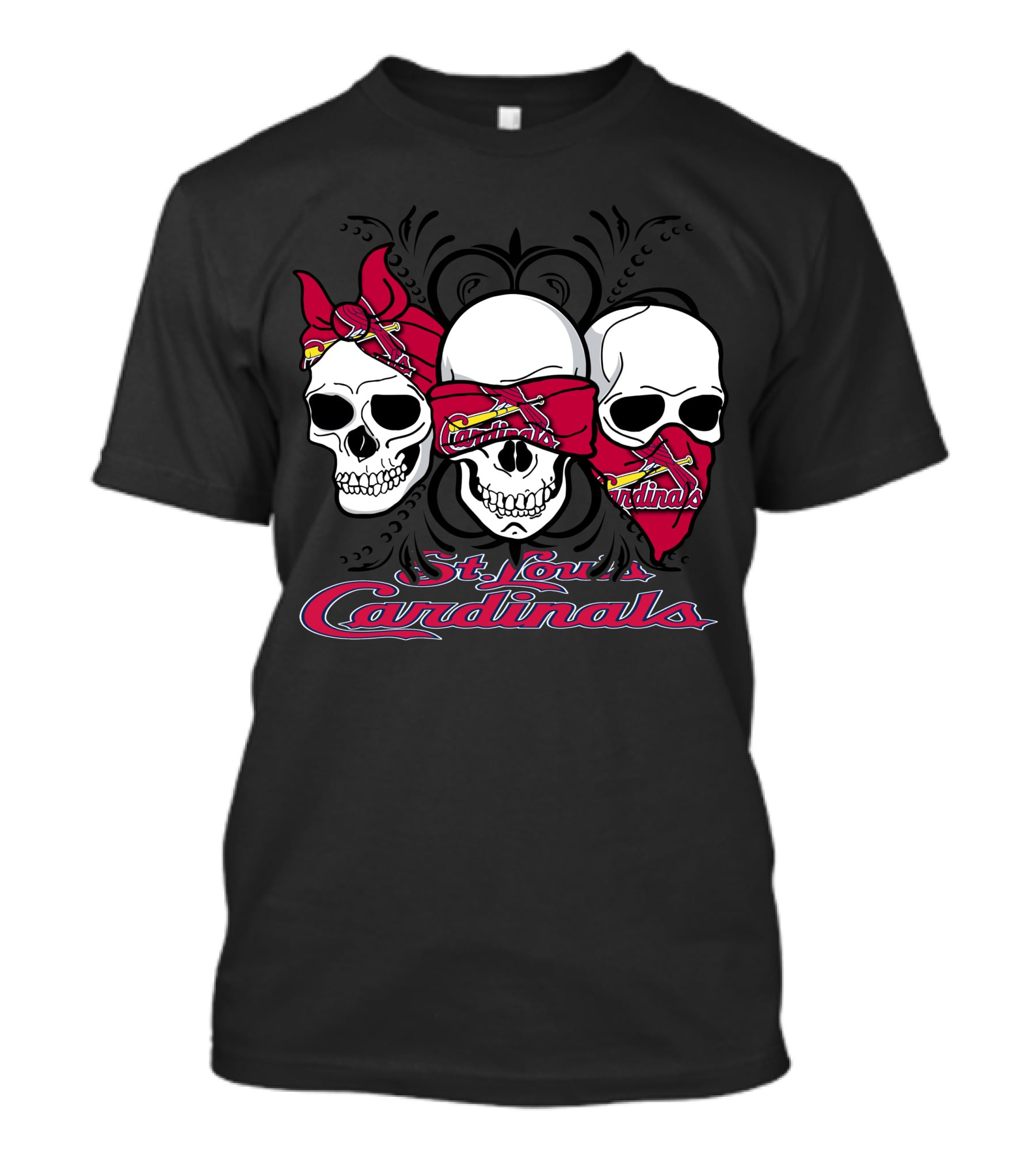 3 Skull St. Louis Cardinals Bandana Skull T-Shirt