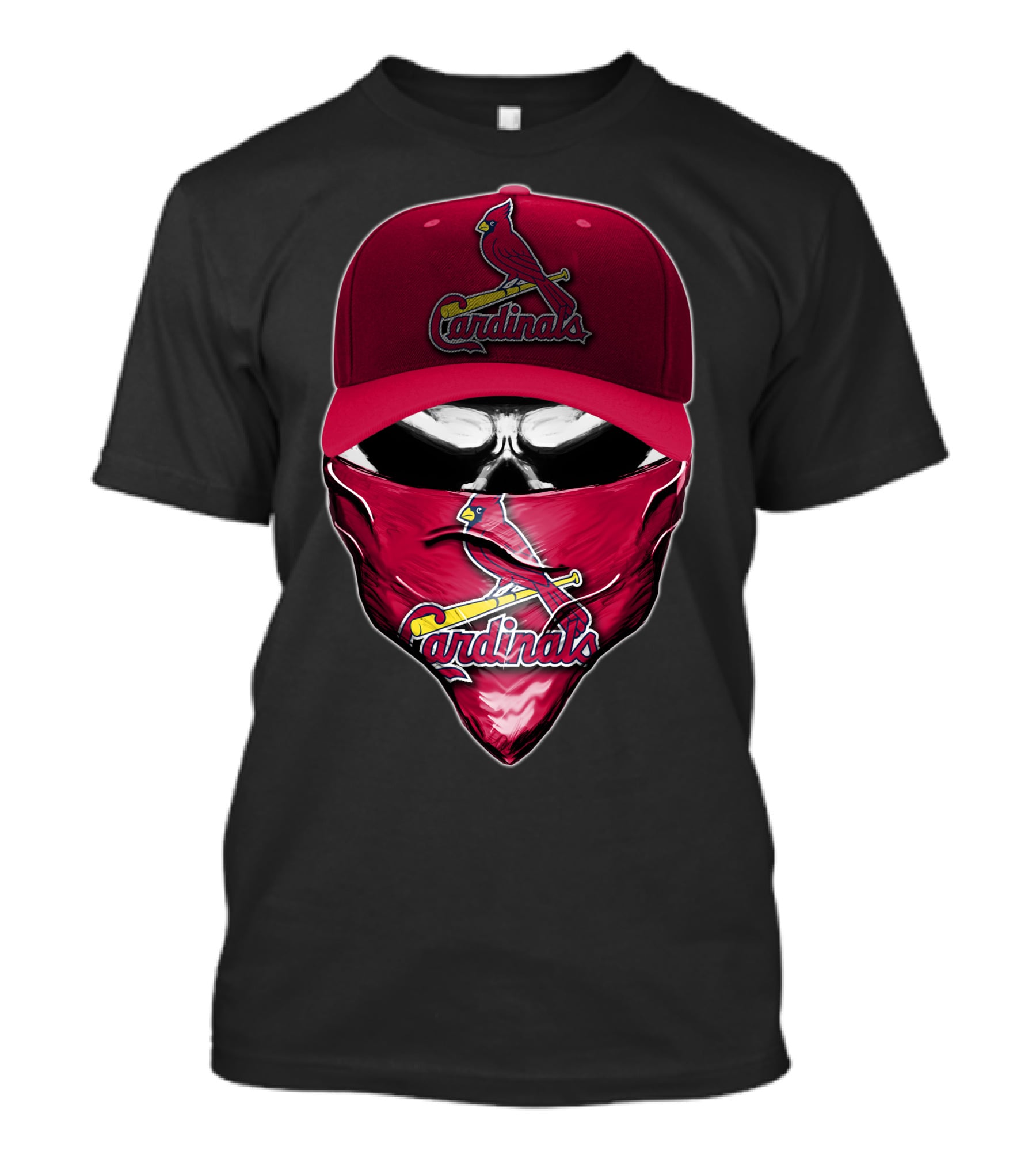 Skull With St. Louis Cardinals Cap And Bandana T-Shirt