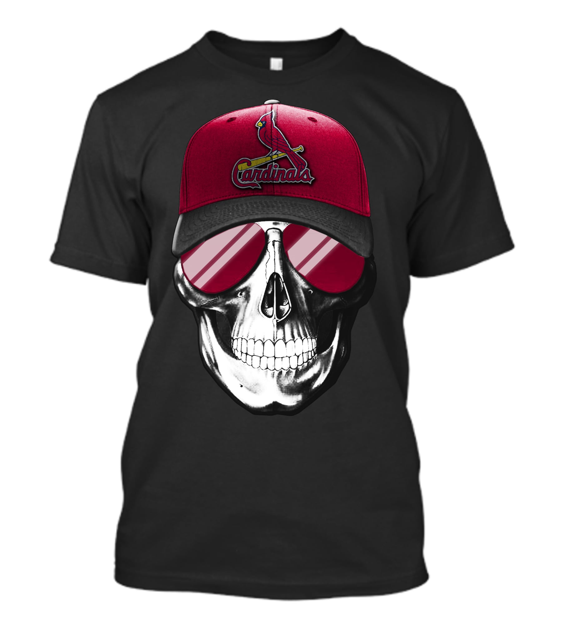 Skull With St. Louis Cardinals Cap And Sunglasses T-Shirt