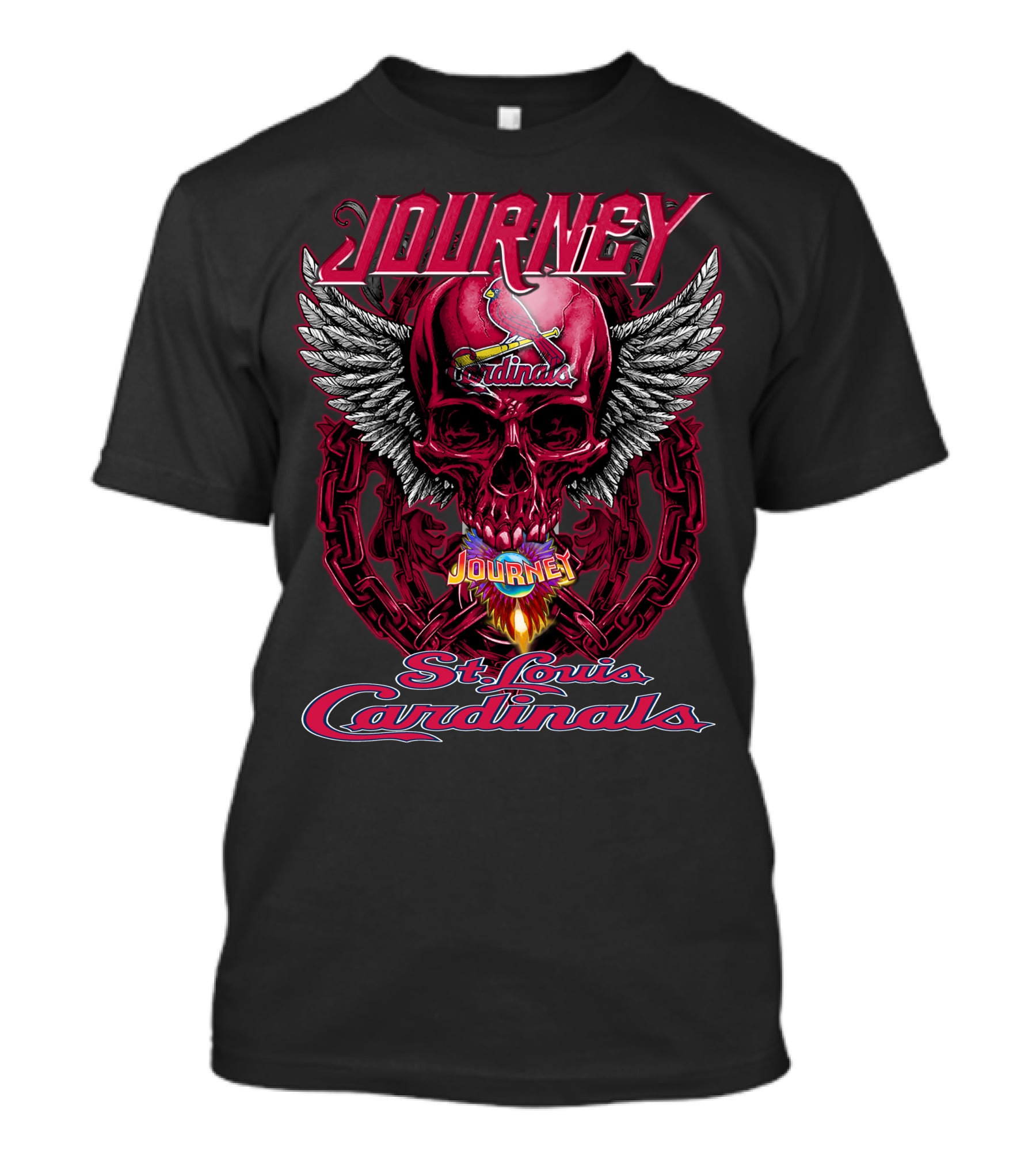 Journey St. Louis Cardinals Skull Wings Flame T-Shirt