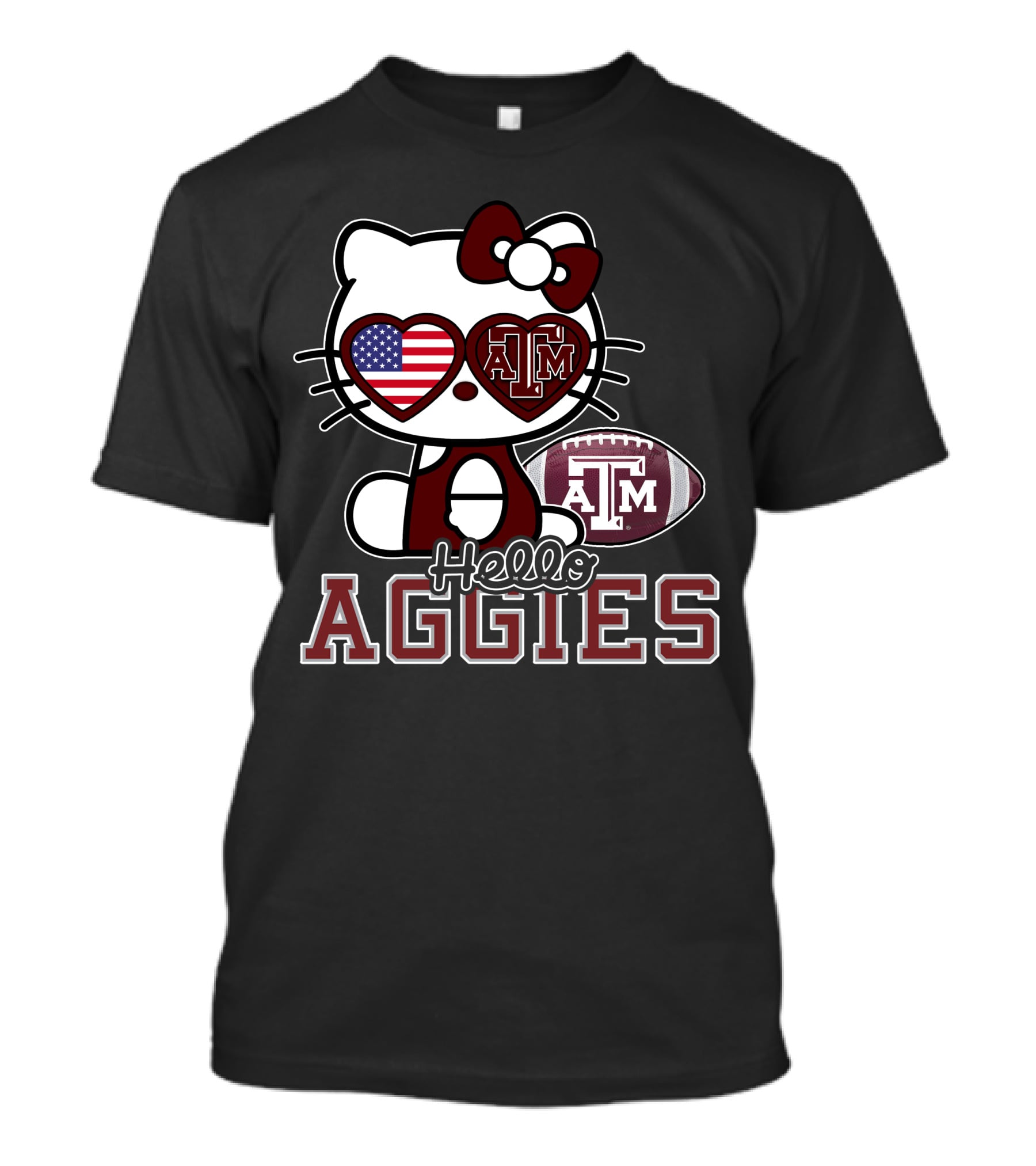 Hello Kitty Texas A&M Aggies Football American Flag T-Shirt