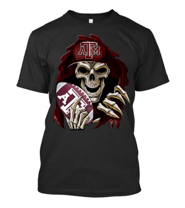 Skullbong Texas A&M Aggies Skeleton With Football And Cap T-Shirt