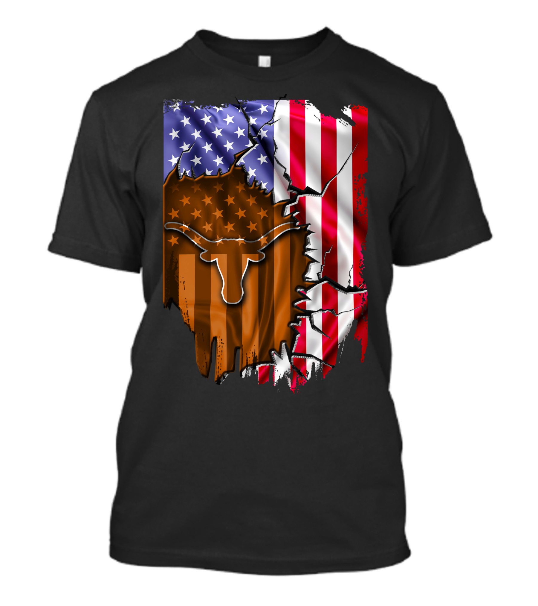 Texas Longhorns American Flag Tear T-Shirt