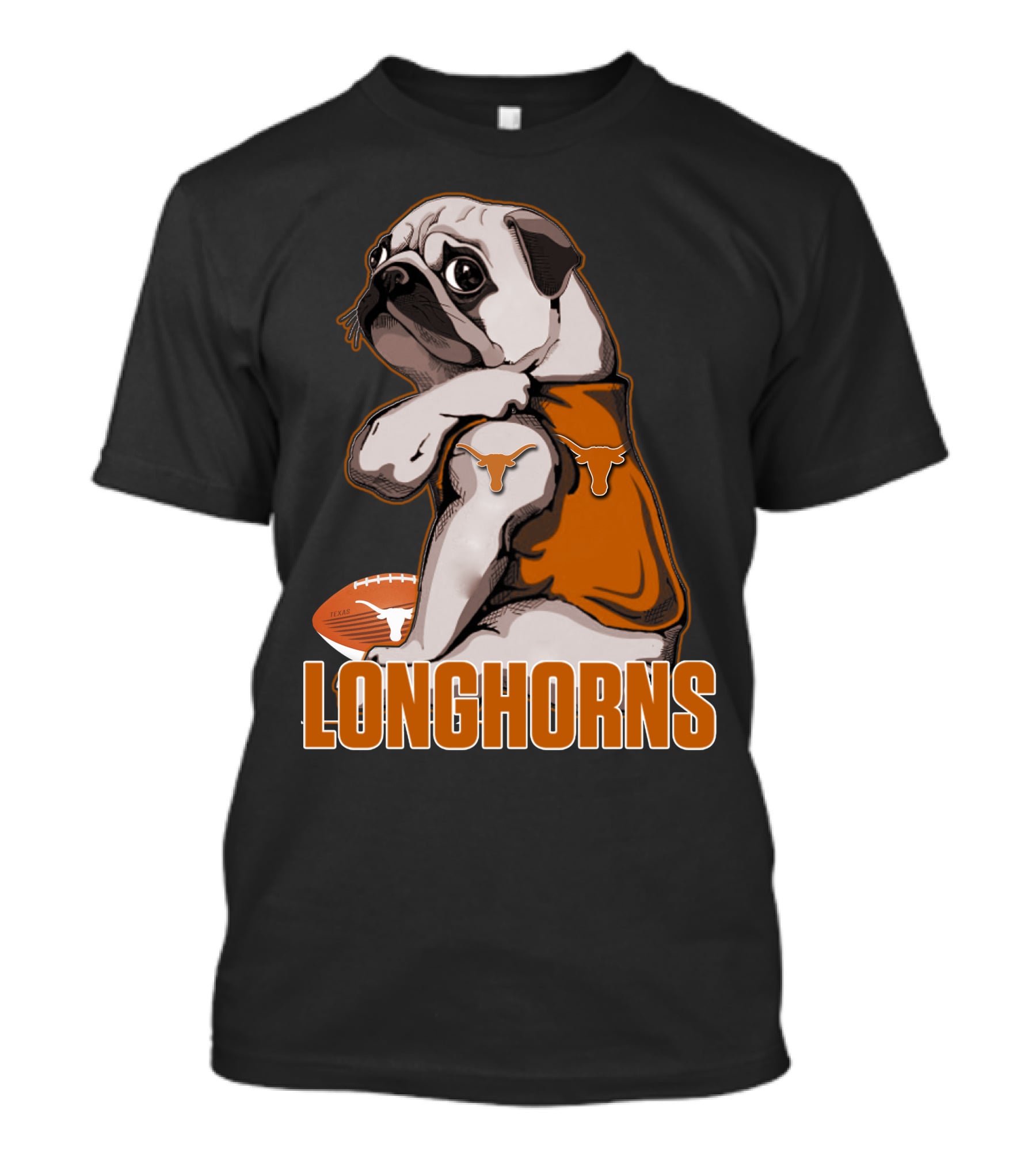 Pug Longhorns Football T-Shirt