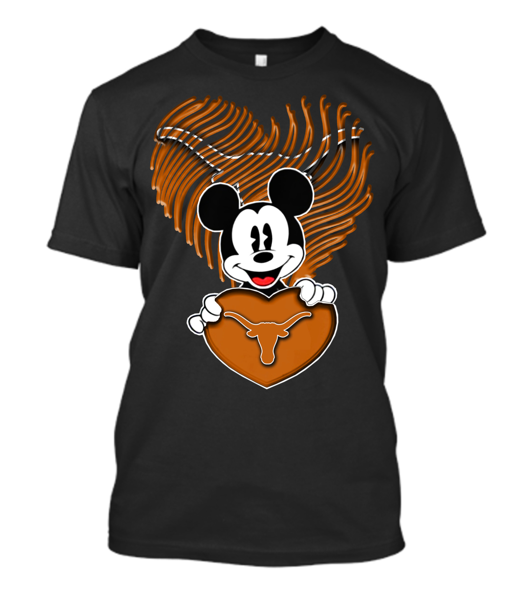 Mick Mouse And Texas Longhorns Heart T-Shirt