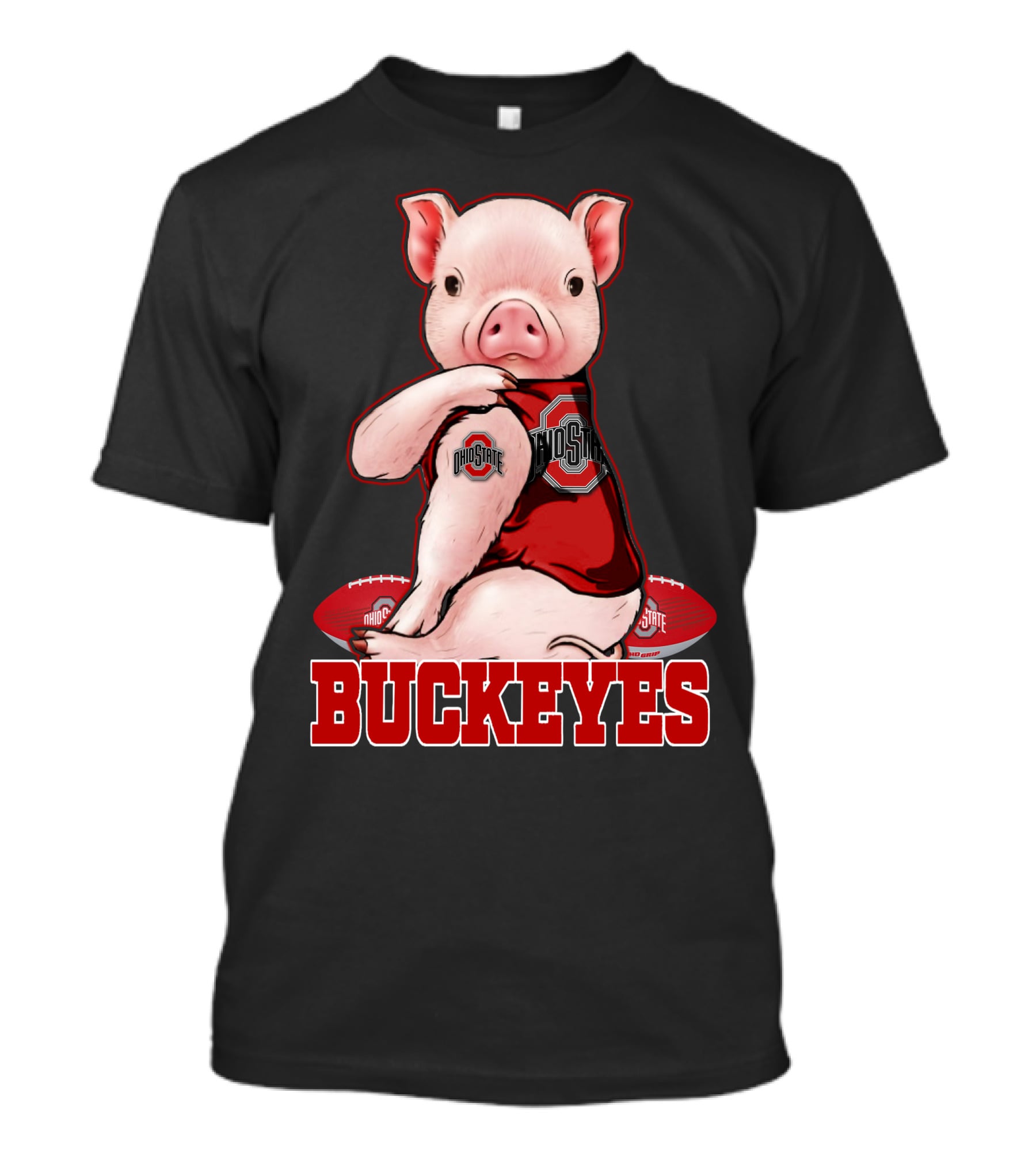 Pig Wearing Ohio State Buckeyes Gear With Footballs T-Shirt