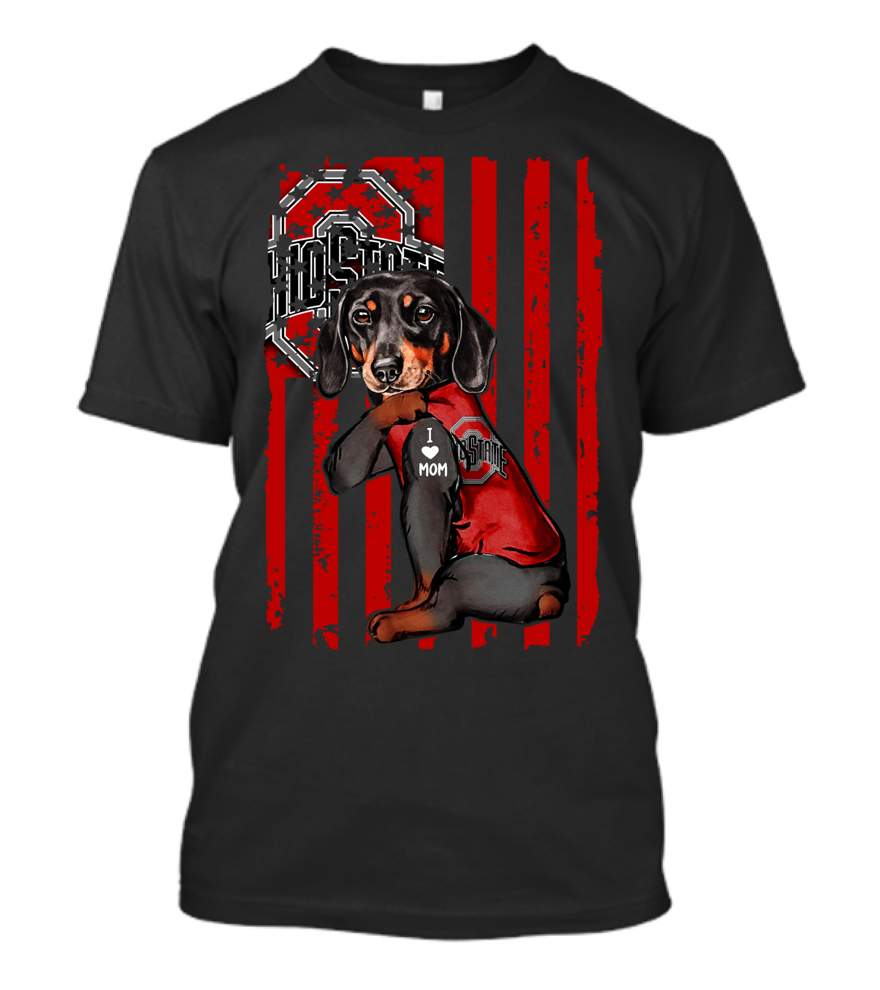 Dachshund Ohio State Buckeyes I Love Mom T-Shirt