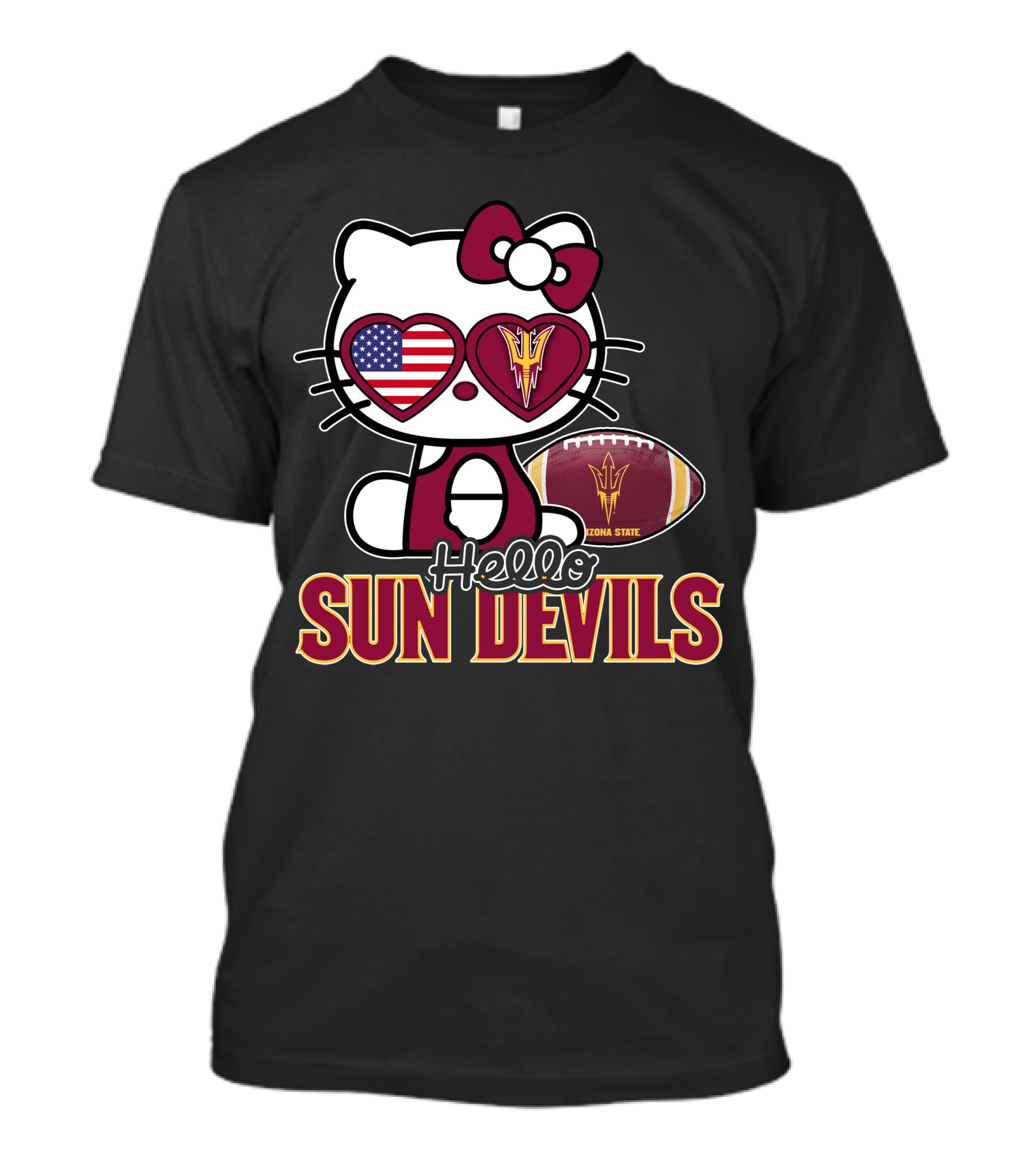 Hello Kitty Arizona State Sun Devils Football USA Heart Glasses T-Shirt