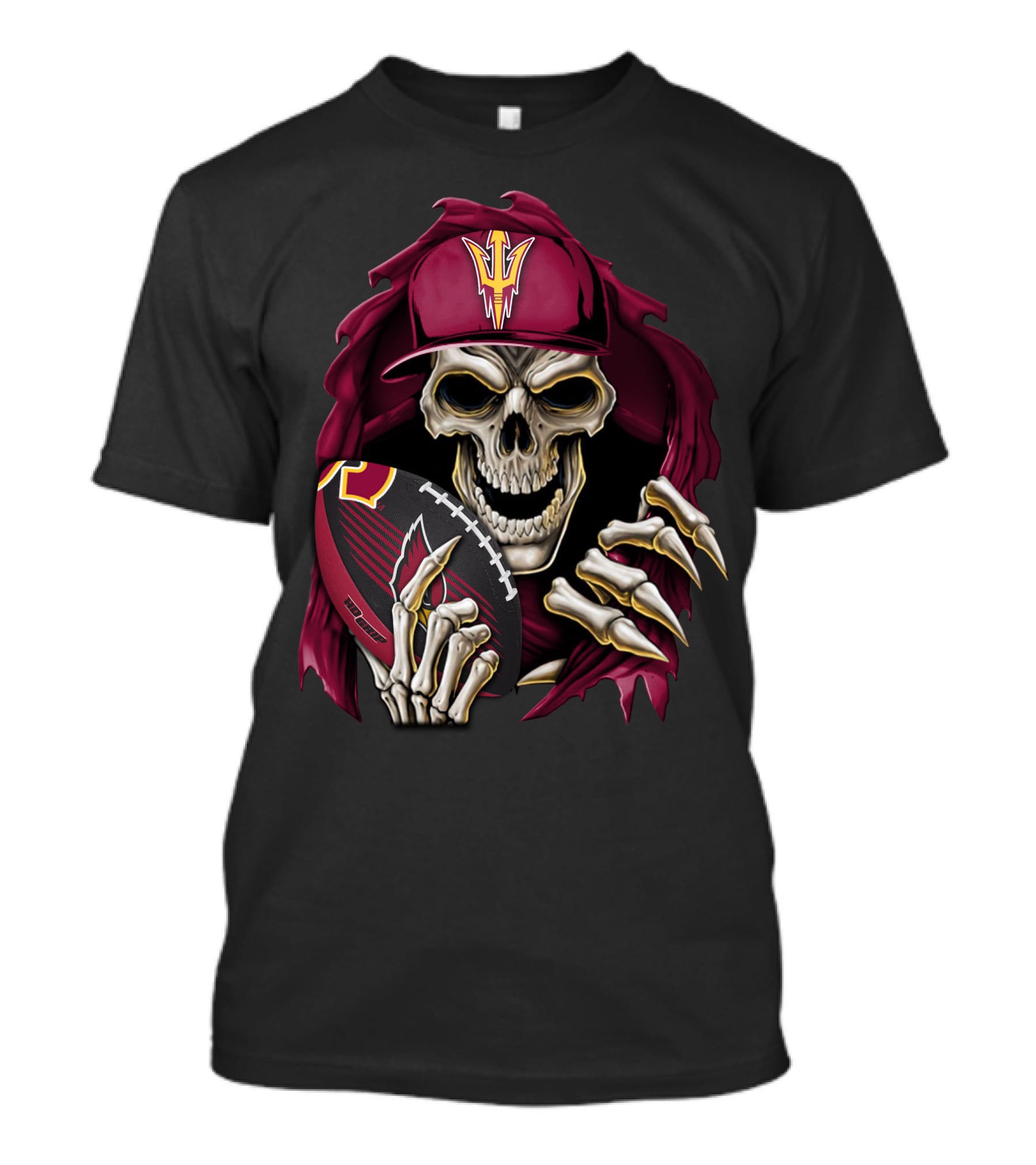 Skullbong Sun Devils Skeleton With Football And Cap T-Shirt