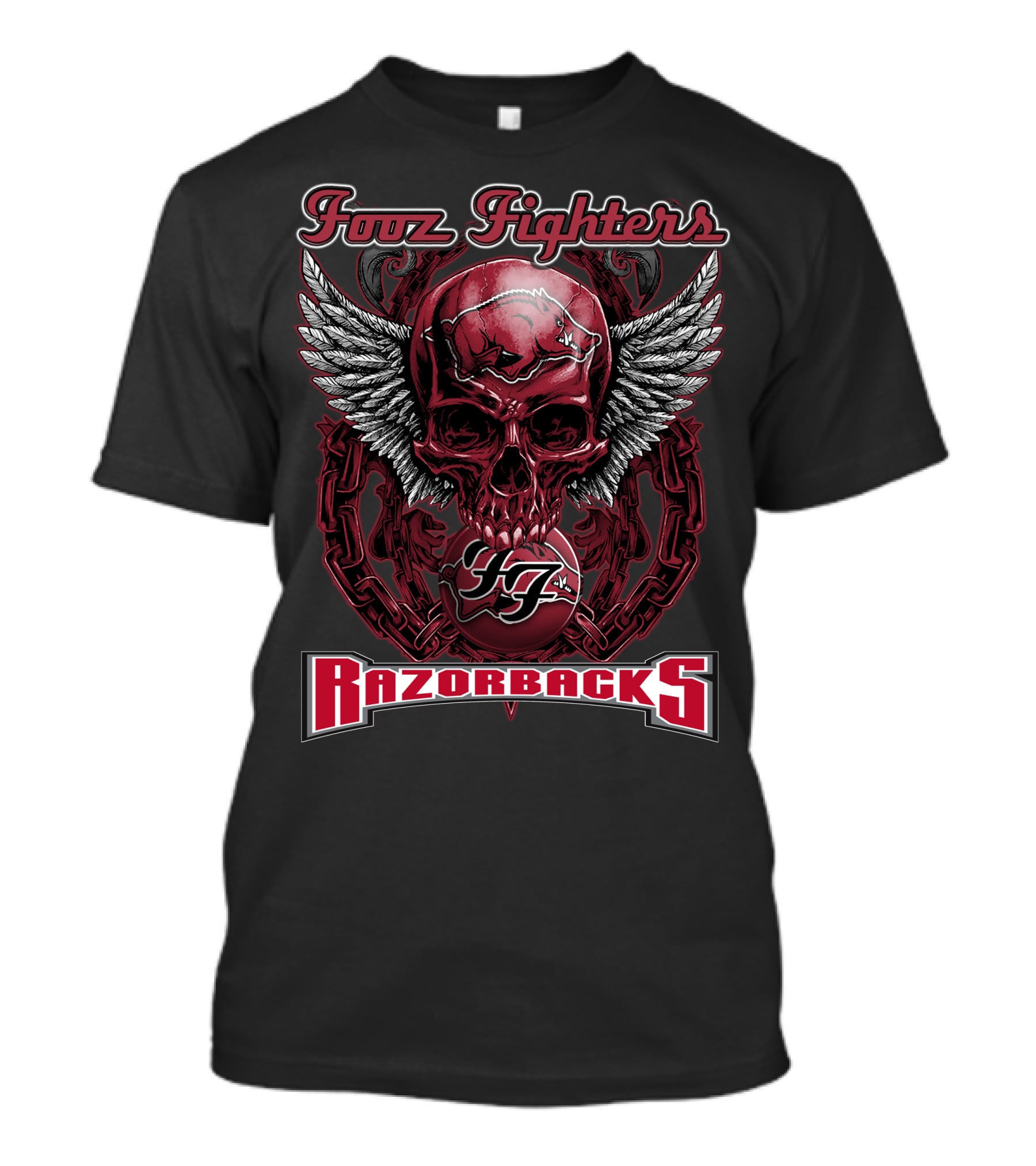 Fooz Fighters Arkansas Razorbacks Skull With Wings And Chains T-Shirt