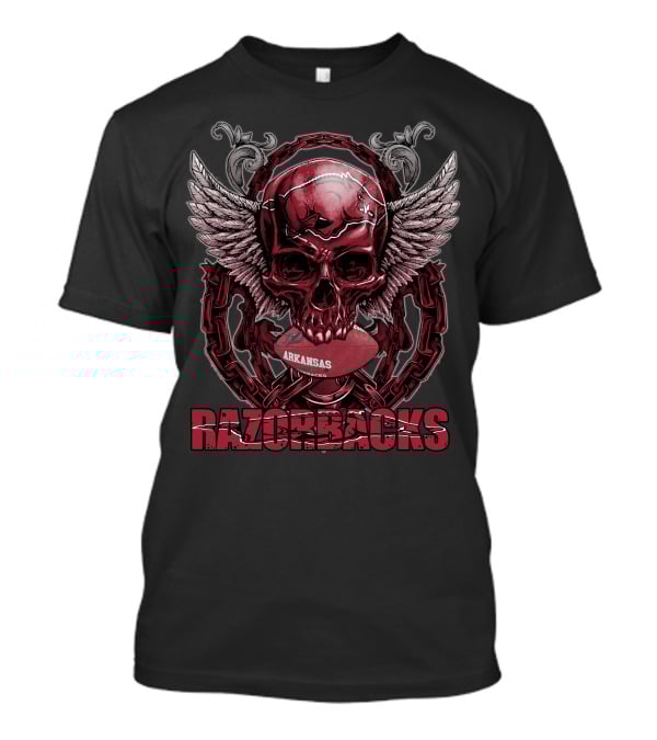 Arkansas Razorbacks Skull Winged Football T-Shirt
