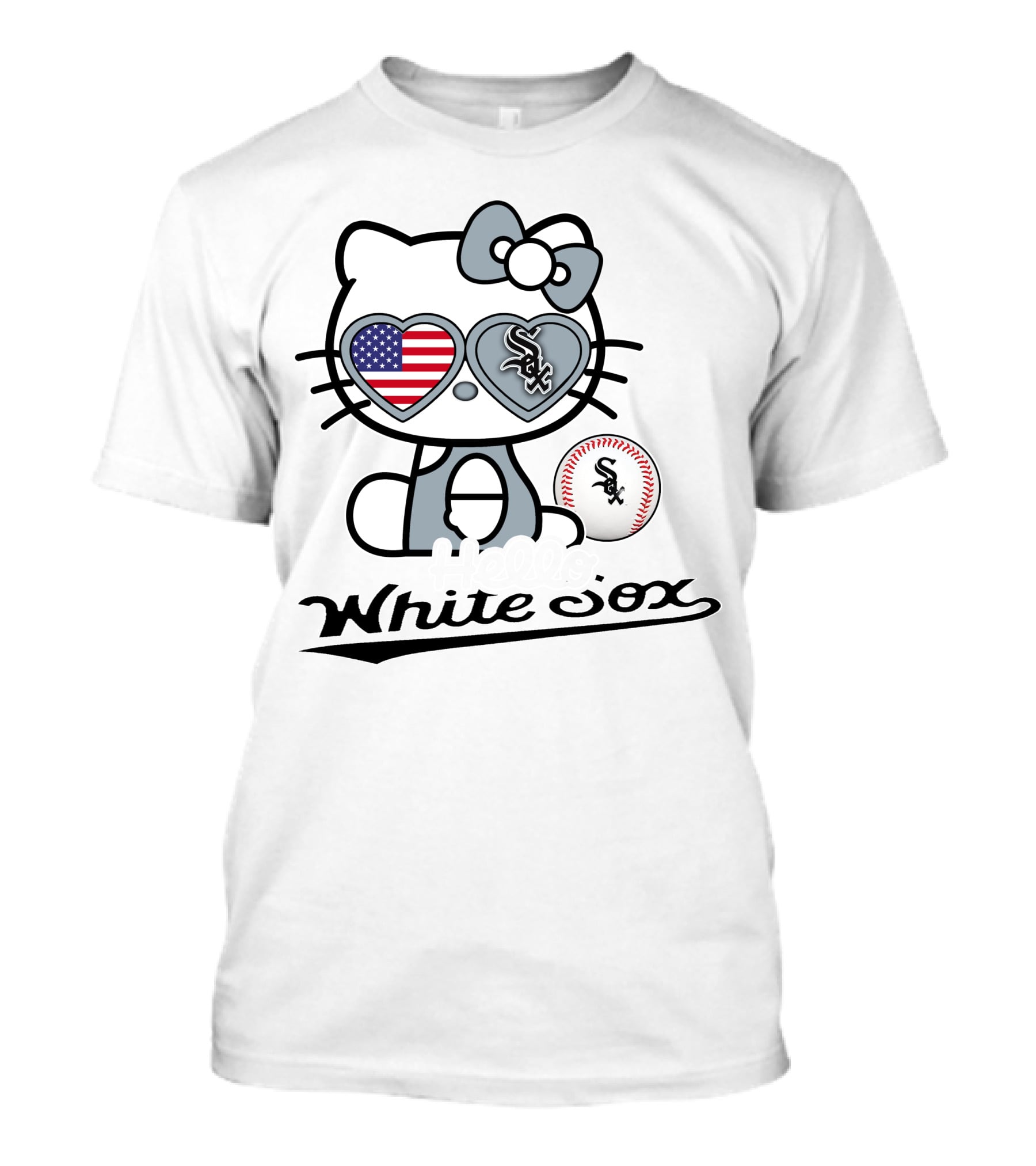 Hello Kitty Chicago White Sox Baseball USA Flag T-Shirt