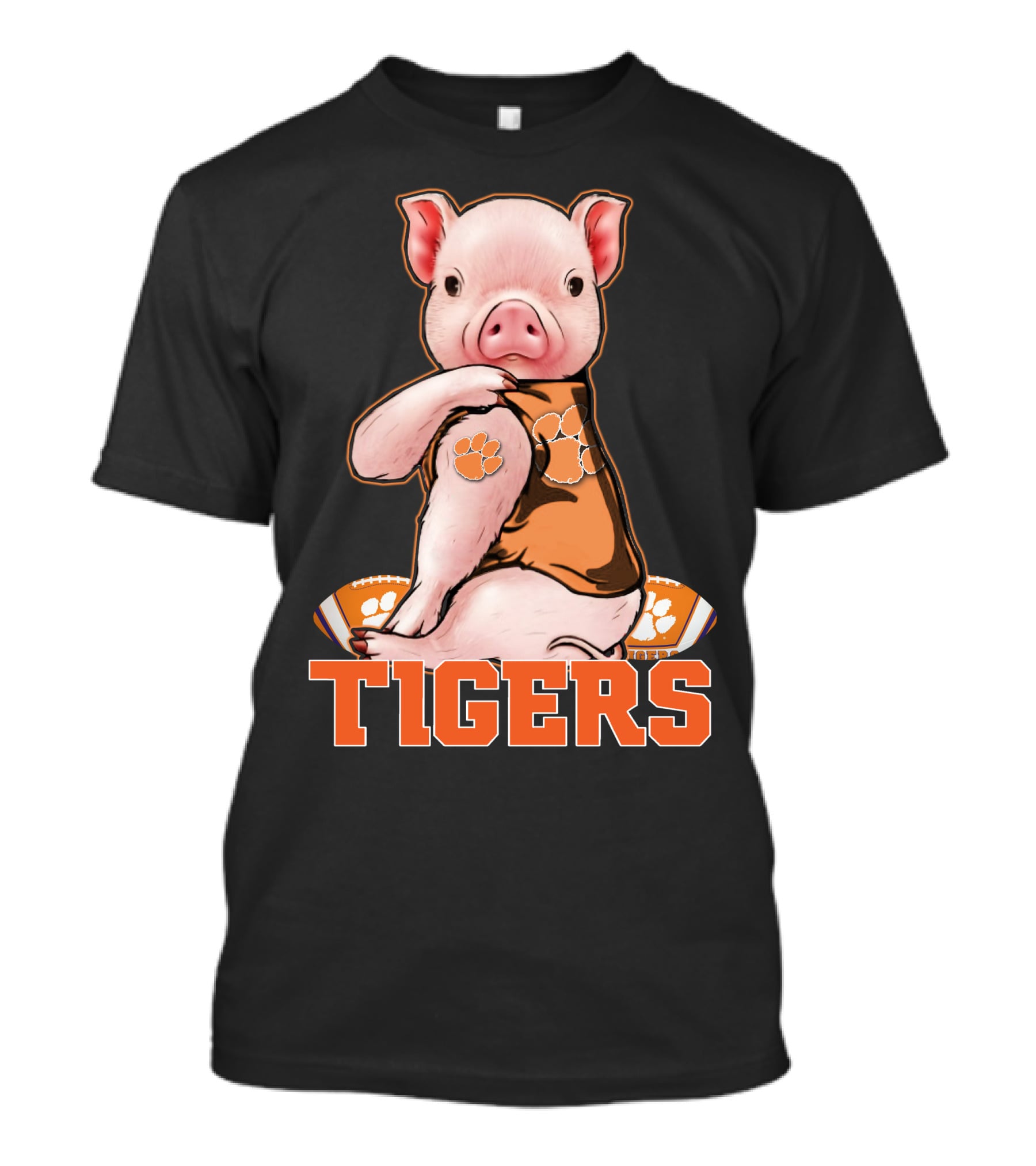 Pig Wearing Clemson Tigers Jersey Football Motif T-Shirt