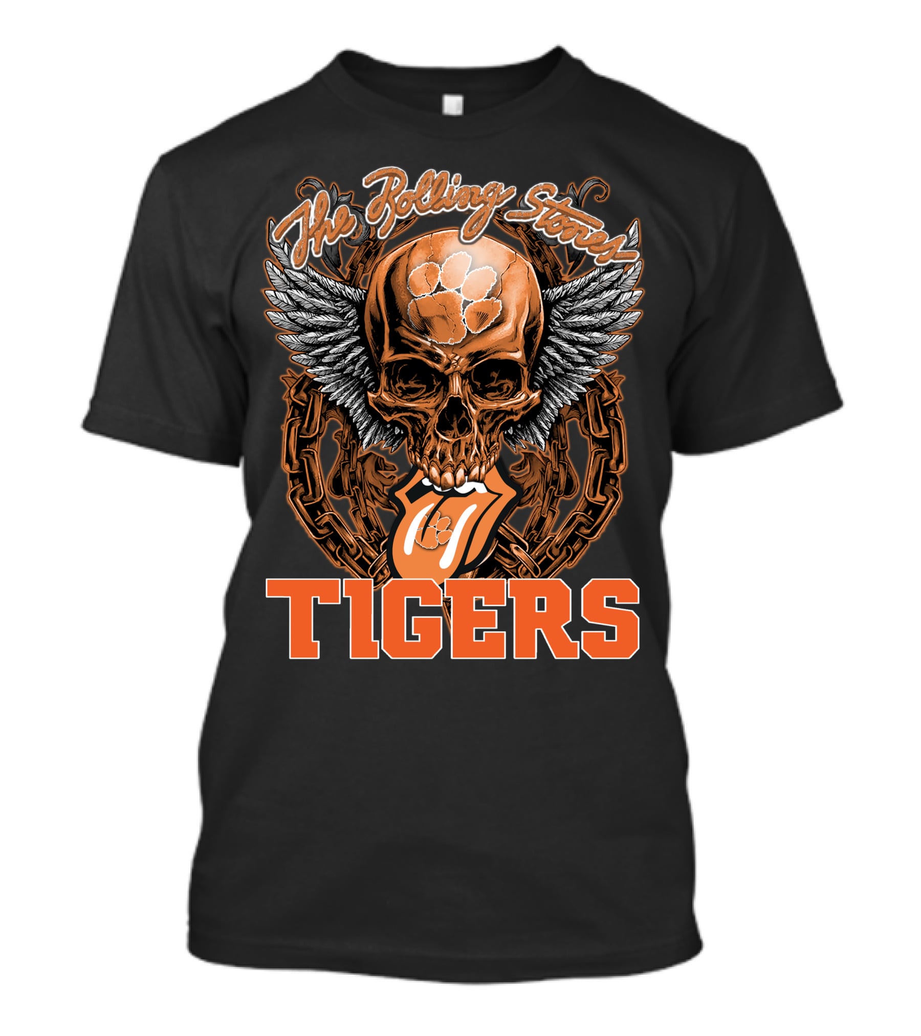 The Rolling Stones Skull With Clemson Tigers Paw And Wings T-Shirt
