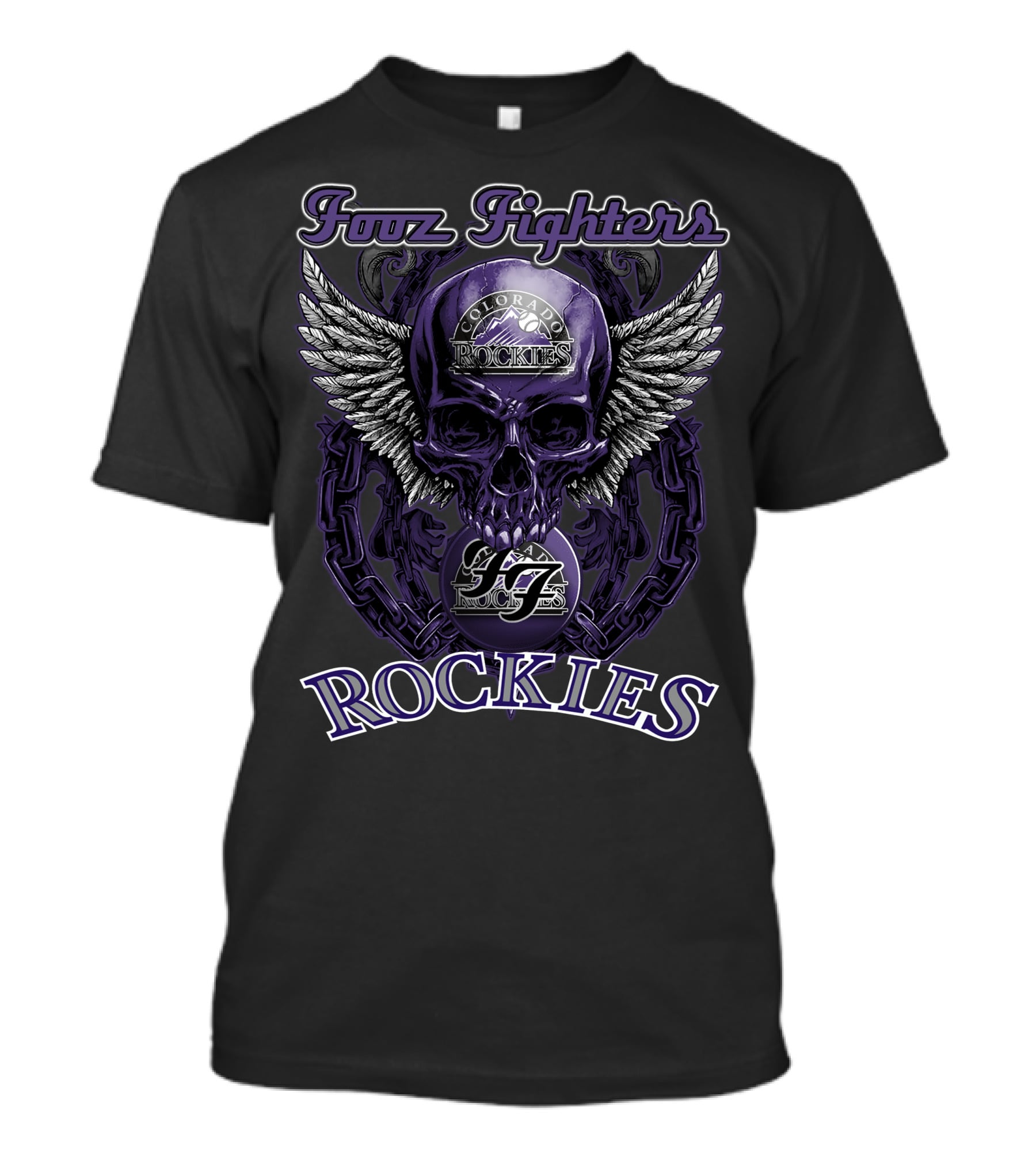 Fooz Fighters Colorado Rockies Skull Wing Chain T-Shirt