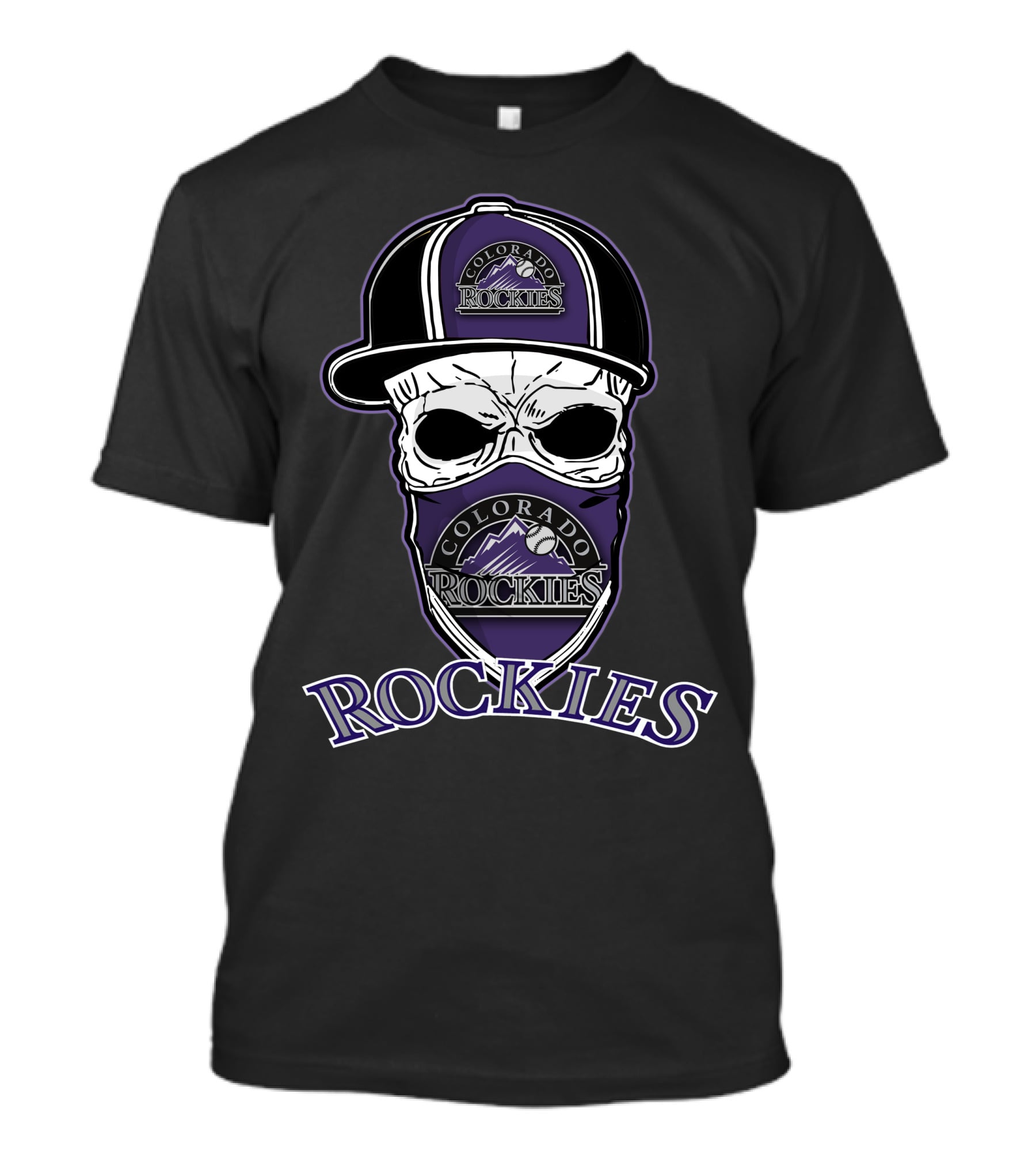 Colorado Rockies Skull With Hat And Bandana T-Shirt