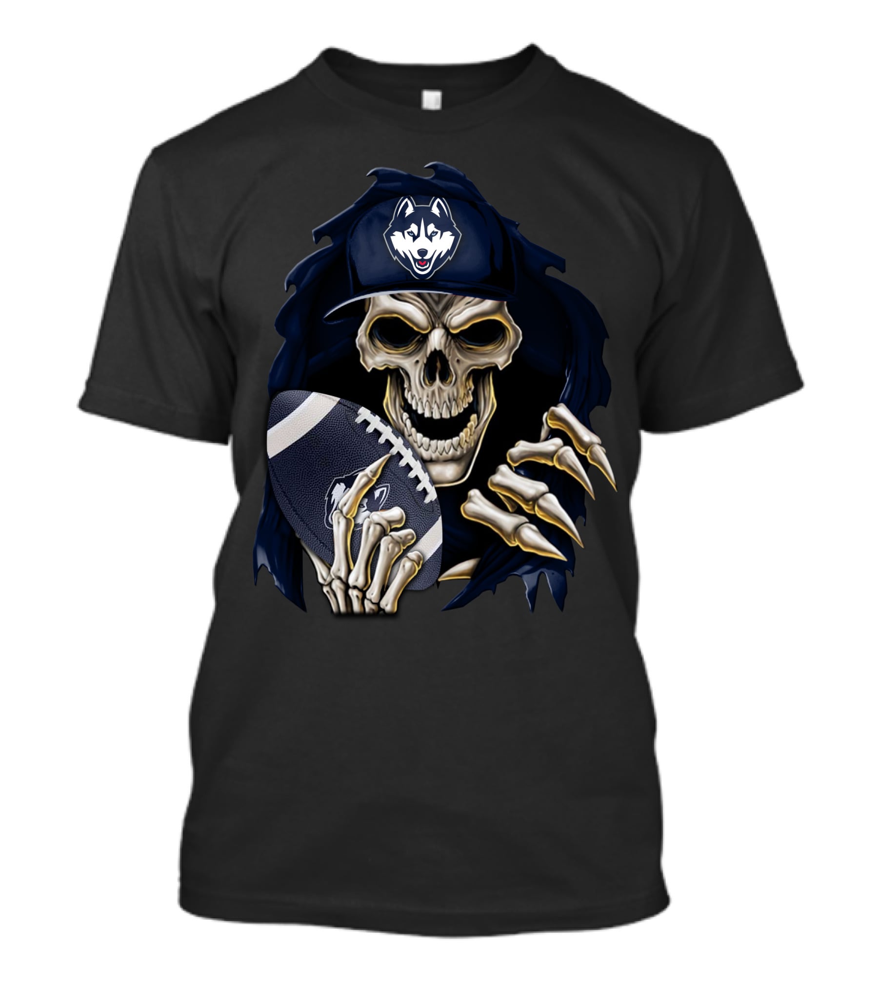 Skullbong Connecticut Huskies Football Skeleton Reaper T-Shirt