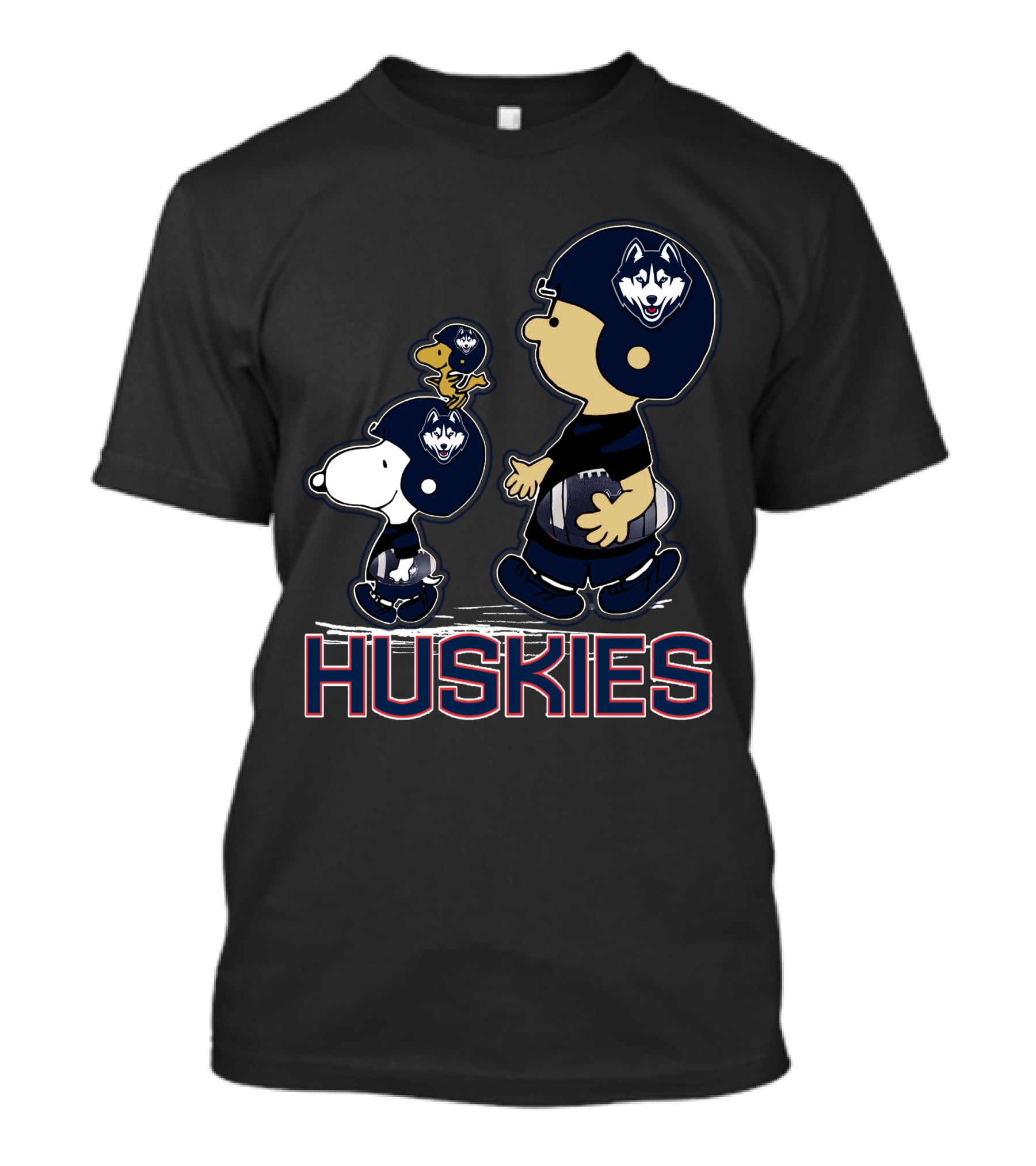 Snpfootball Connecticut Huskies Peanuts Characters In Football Helmets T-Shirt