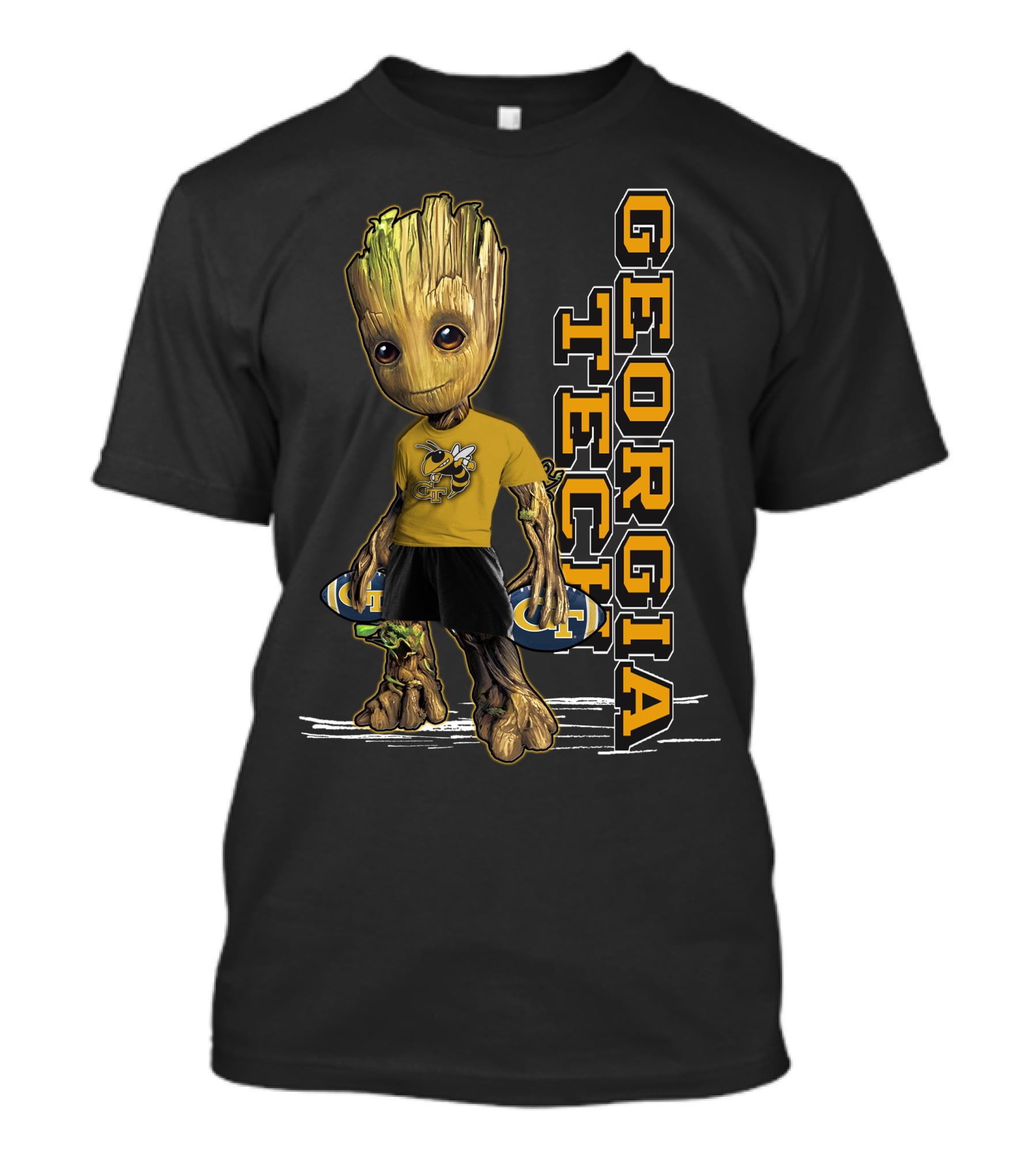 Groot In Georgia Tech Yellow Jackets Shirt With Buzz T-Shirt