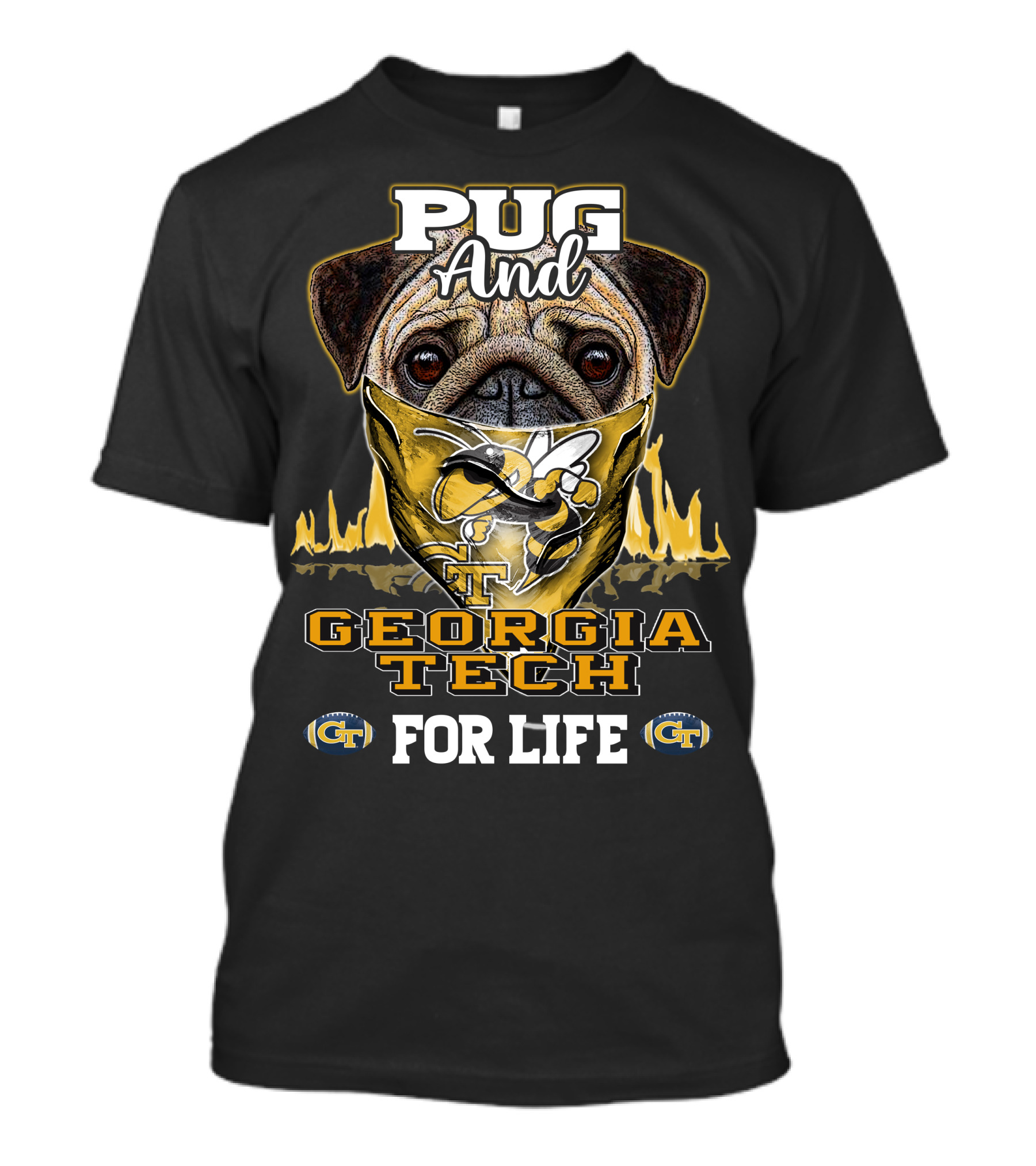 Pug And Georgia Tech Yellow Jackets GT For Life T-Shirt