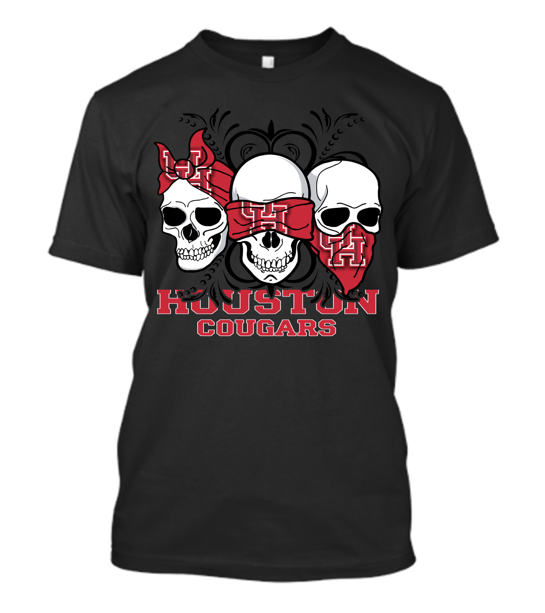 Houston Cougars Three Skulls With UH Bandanas T-Shirt