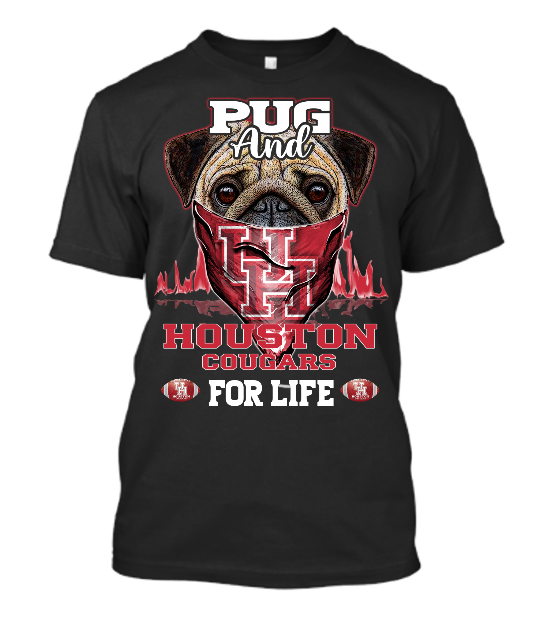 Pug And Houston Cougars For Life T-Shirt