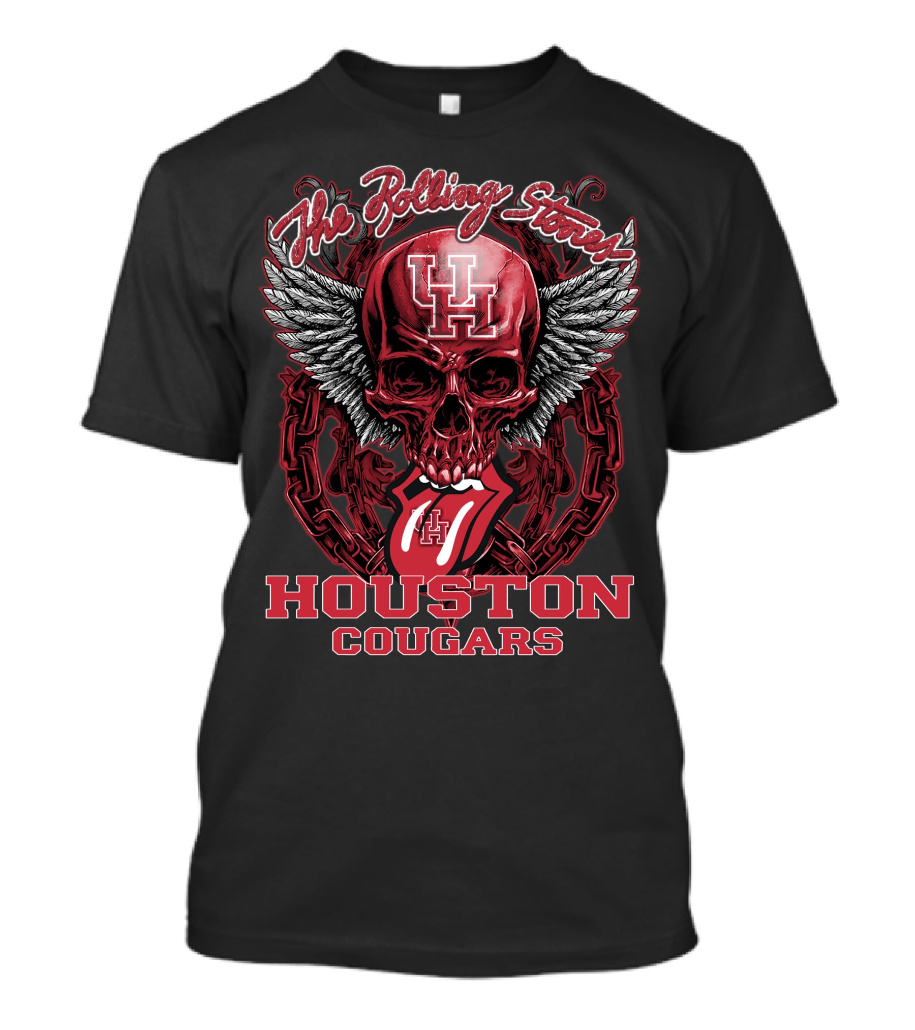The Rolling Stones Houston Cougars Skull With Wings And Tongue T-Shirt