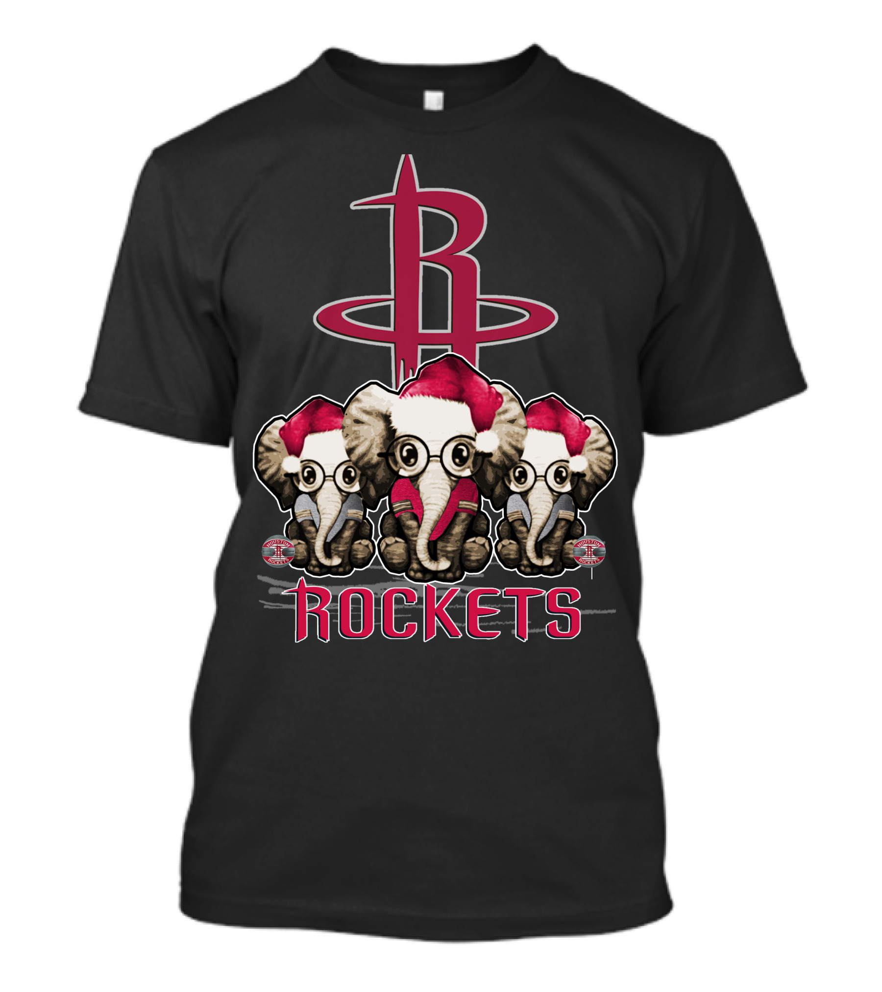Houston Rockets Xmas Elephants With Santa Hats T-Shirt