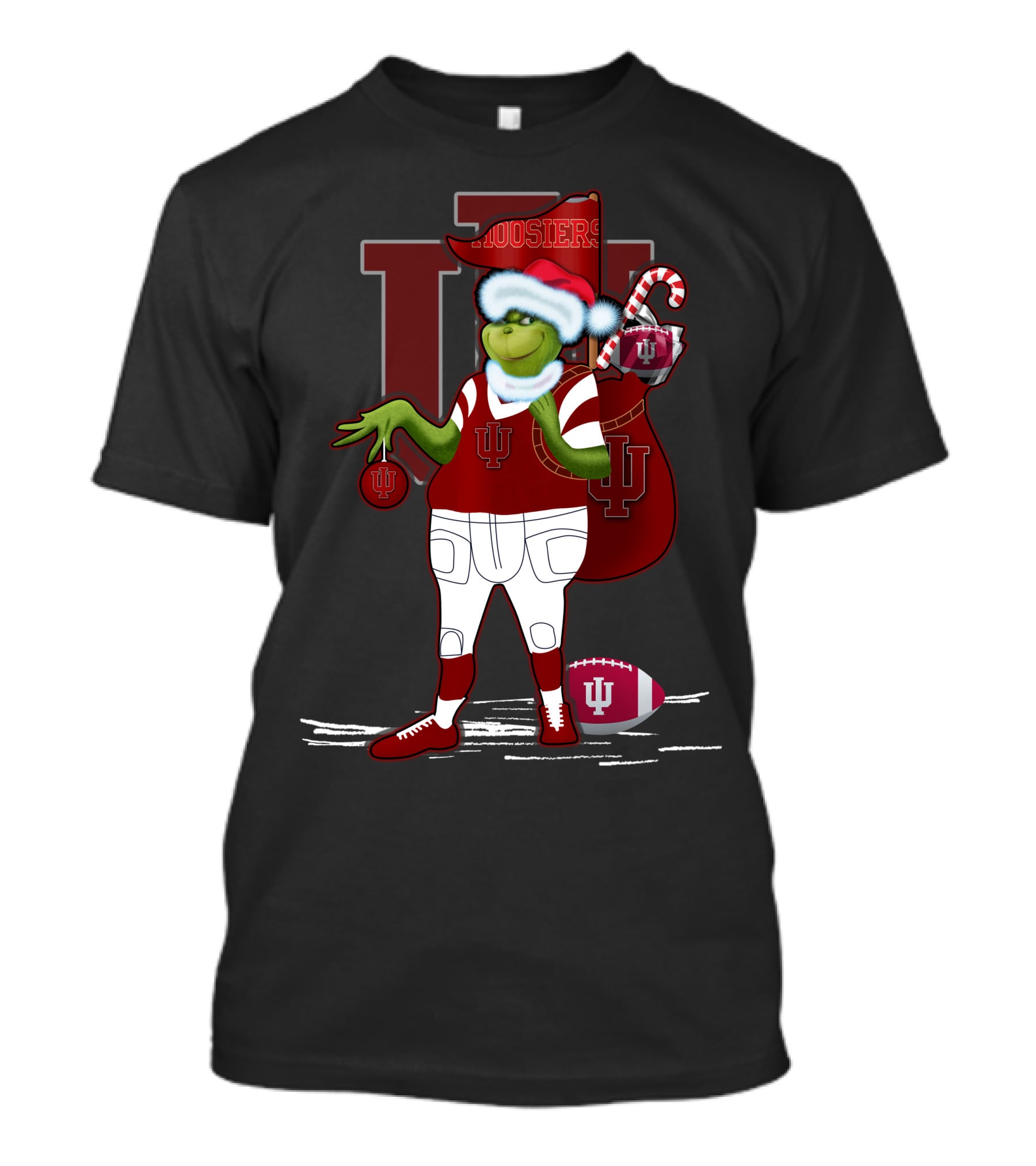 Grinchxmas Indiana Hoosiers Santa Sack Football T-Shirt