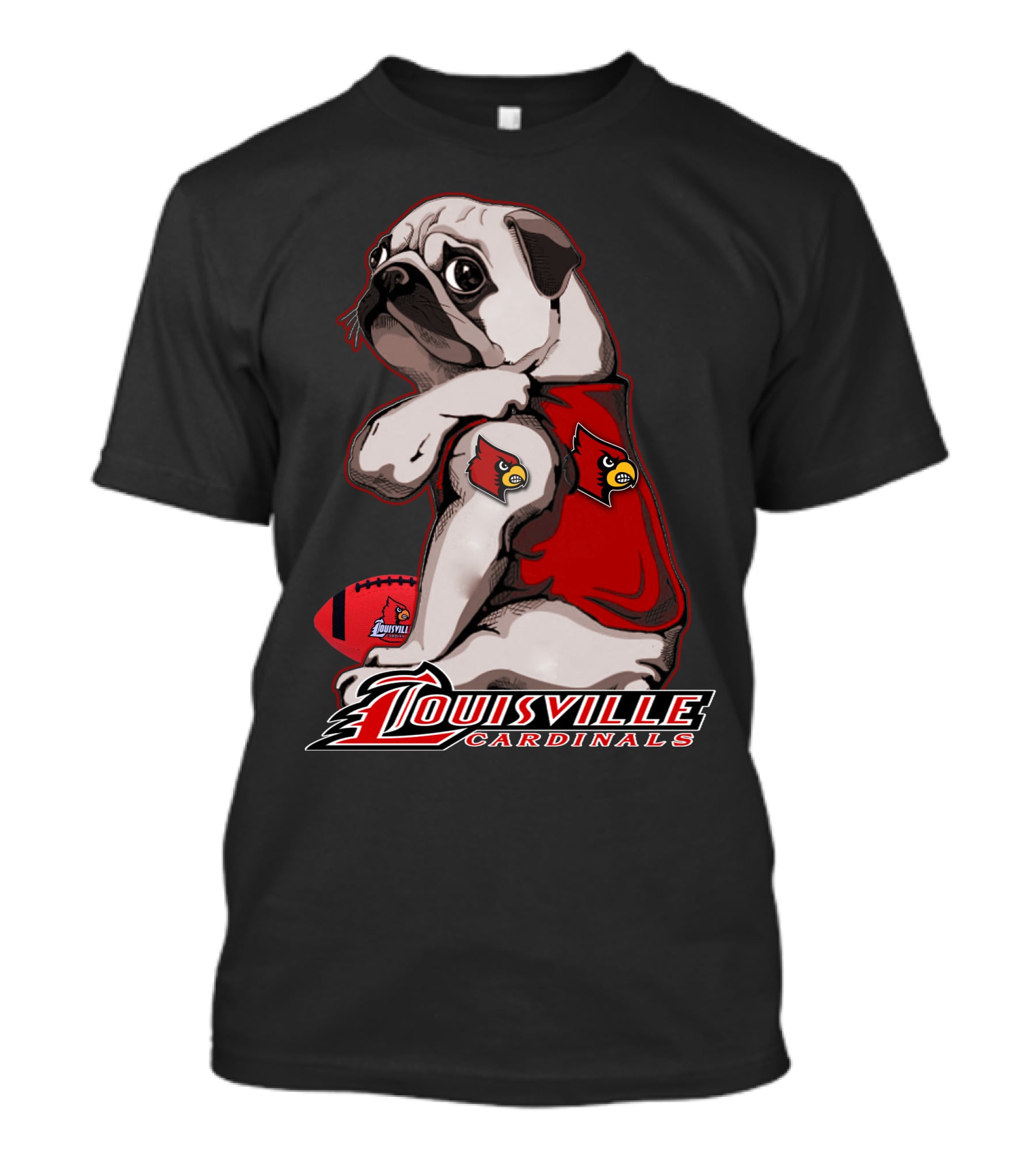 Louisville Cardinals Pug Football T-Shirt